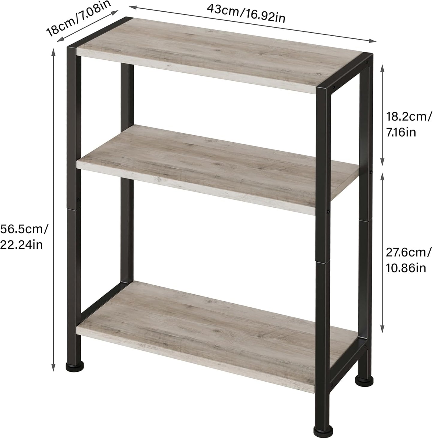 3-Tier Side Table Set of 2, Small End Table, Sofa Side Table for Narrow Spaces, Slim End Table, Nightstand Table, for Living Room Bedroom Office, Greige
