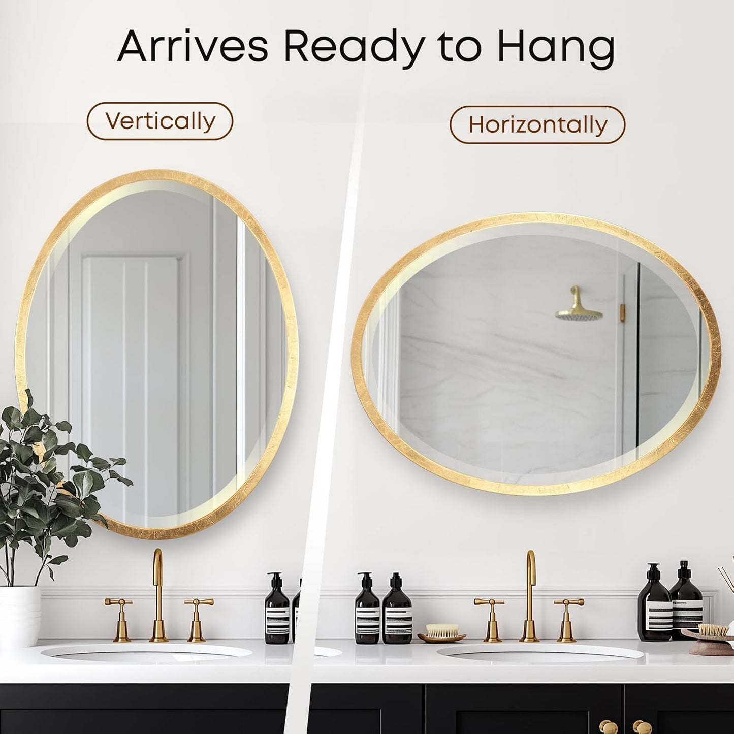 OVALCREST - Oval Wooden Beveled Wall Mirror for Home Decor, Bathroom, Vanity, Bedroom, Living Room, Hallway - London Style (Gold Leaf) 13.1 x 17.1