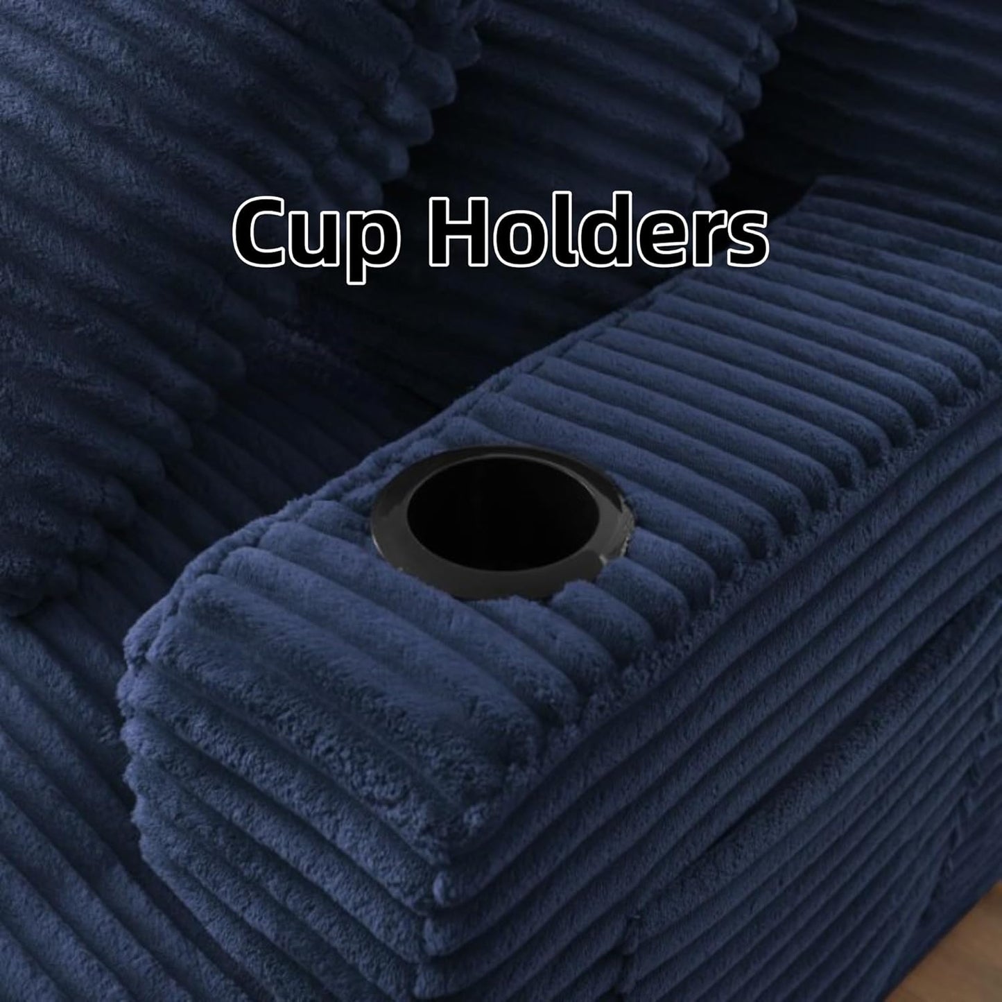 Oversized Sectional Double Chaise Lounge, Compressed Boneless Lounge Chaise with Cupholders, Boneless Sofa with Deep Seat, Fluffy Modern Sleeper Loveseat for Indoor Living Room, Blue