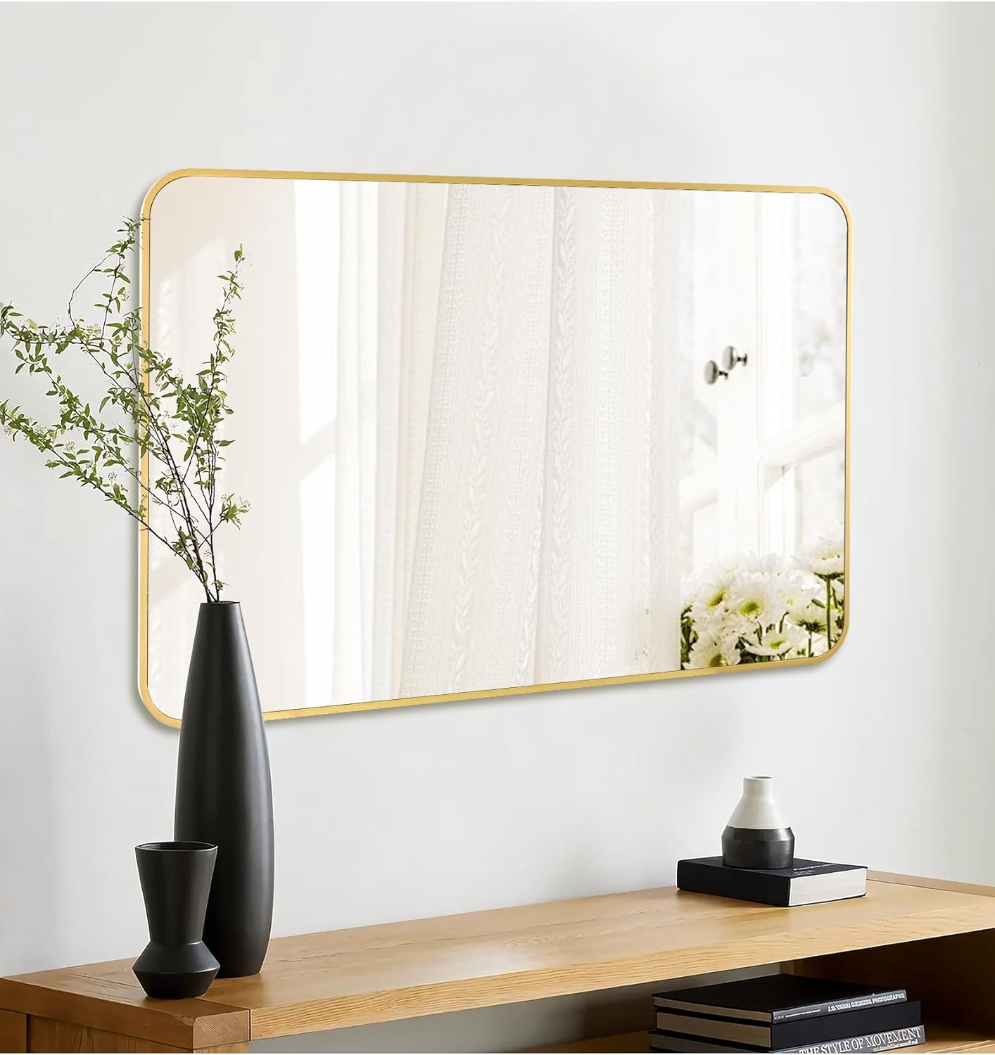 Gold Bathroom Mirror,Rectangle 20 x 30 Inch Vanity Wall Mirror,Modern Mirror for Wall Decoration,Decorative Rectangular Mirror for Bedroom Living Room Entryway