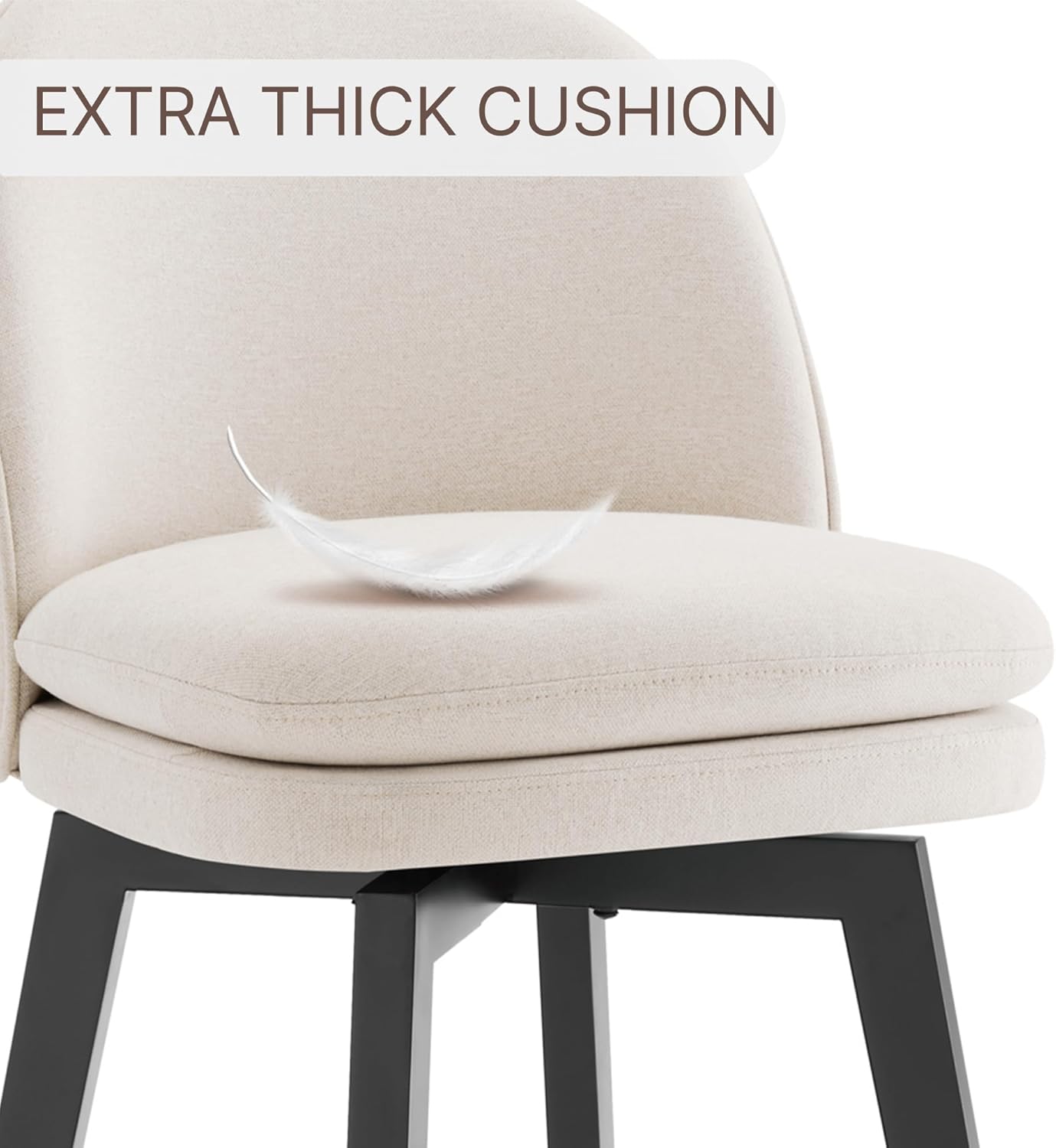 Counter Height Barstools 26 inch Upholstered Swivel Bar Stools with Back and Wood Legs for Kitchen Island,Set of 2,Beige Fabric-Armless