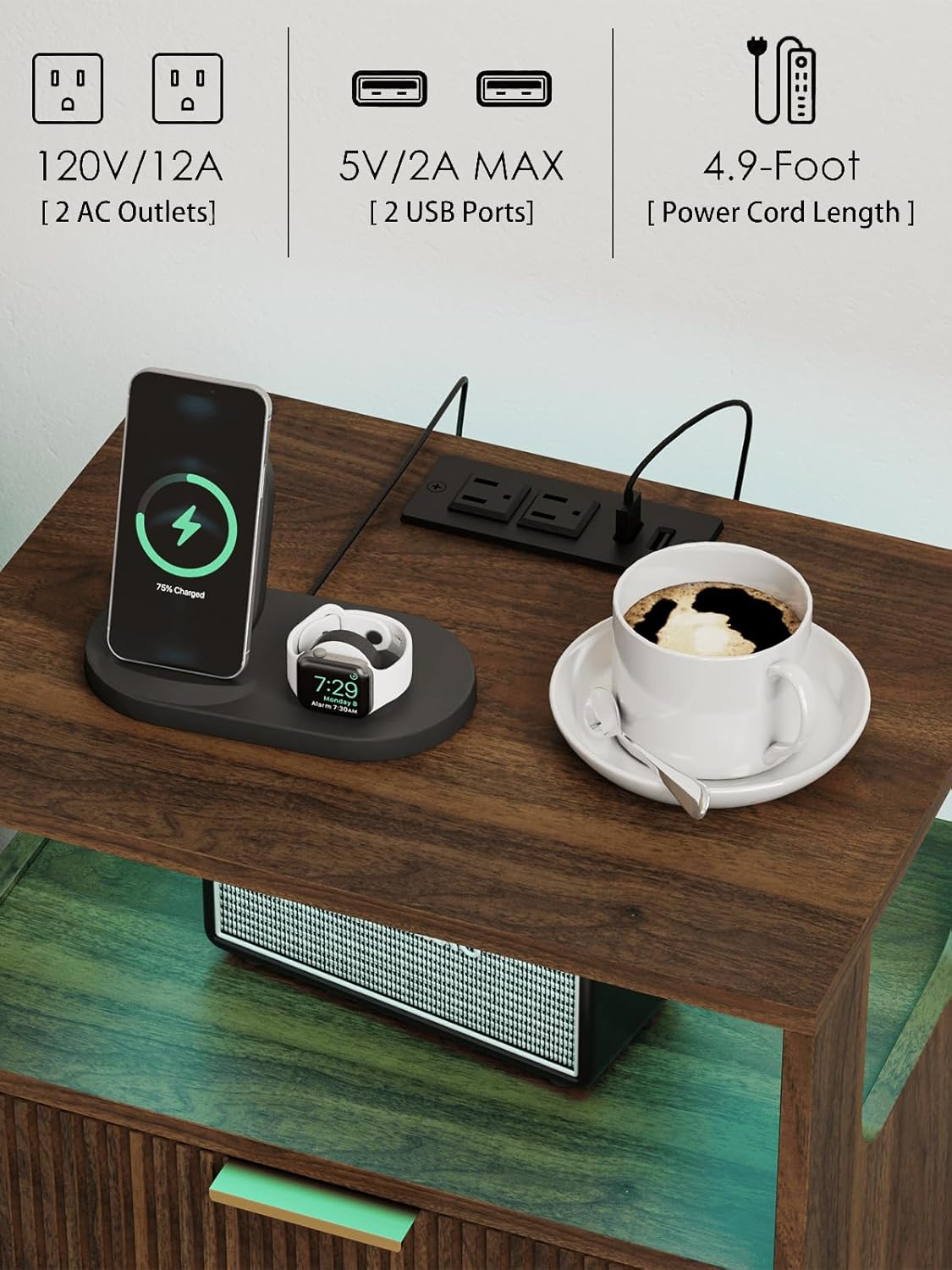 Nightstand, Modern Bedside Table with 2 Storage Drawer and Open Wood Shelf for Bedroom and Small Spaces, Night Stand with Solid Wood Legs (Walnut Brown-Outlet)