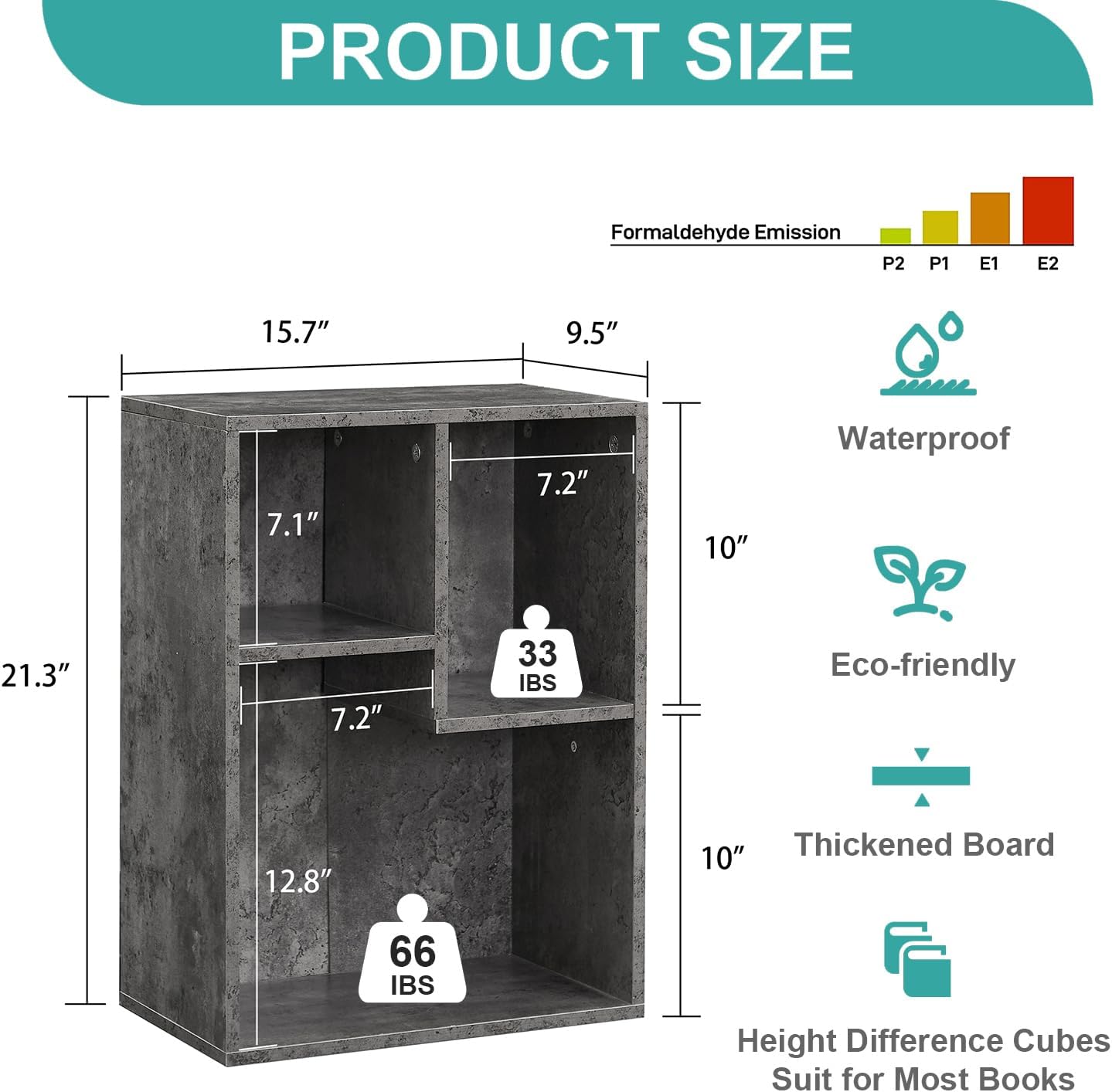 VECELO 3-Cube Small Bookshelf, Modern Bookcases with Shelves Height Up to 12.8 Inches, Suit for Common Size Textbook, Vertical or Horizontal, Cubby Storage Organizer,Grey