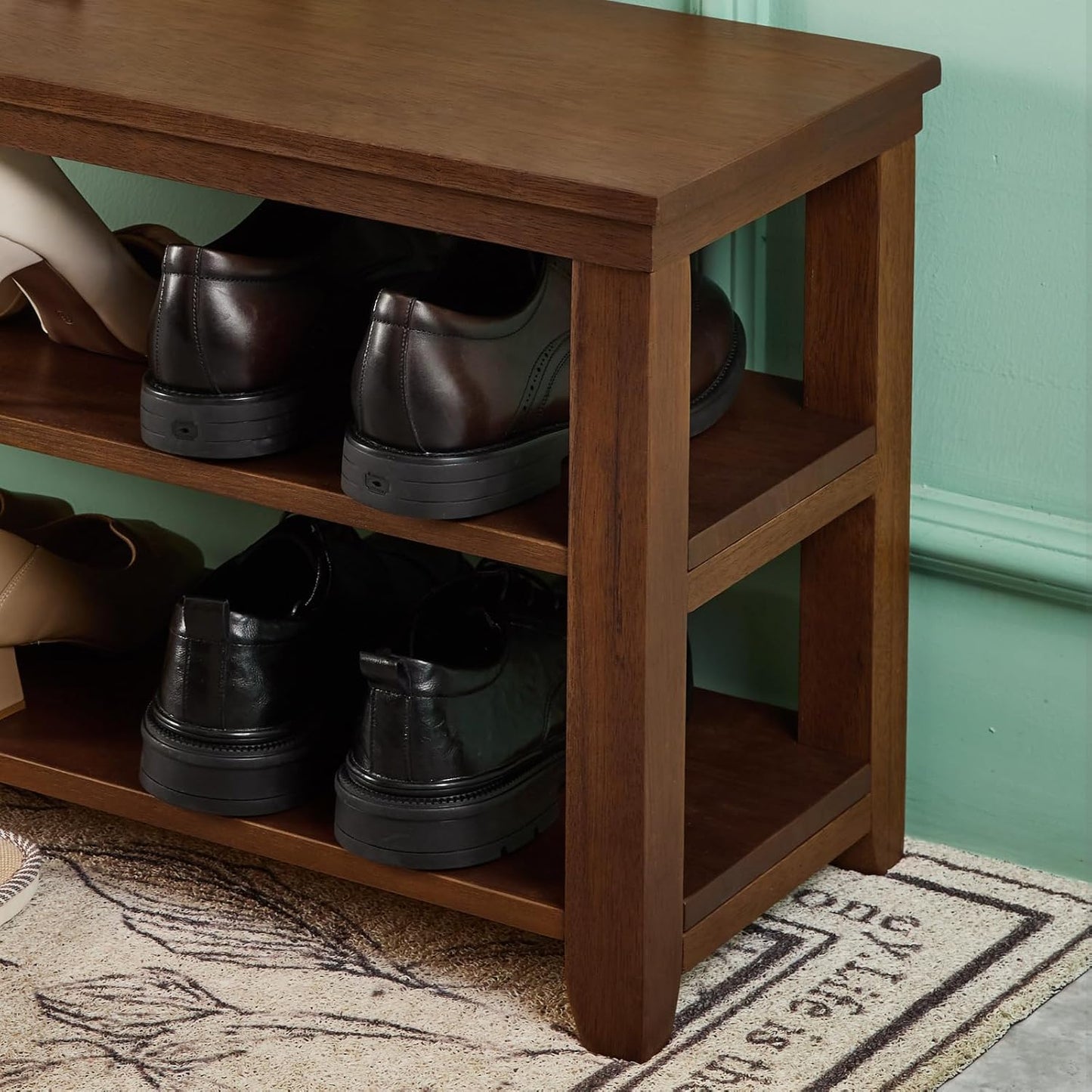 Shoe Rack Bench, 2-Tier Wood Heavy Duty Shoe Organizer Shelf for Entryway, Living Room,Bedroom (Brown, 11.81"X31.5"X16.54")