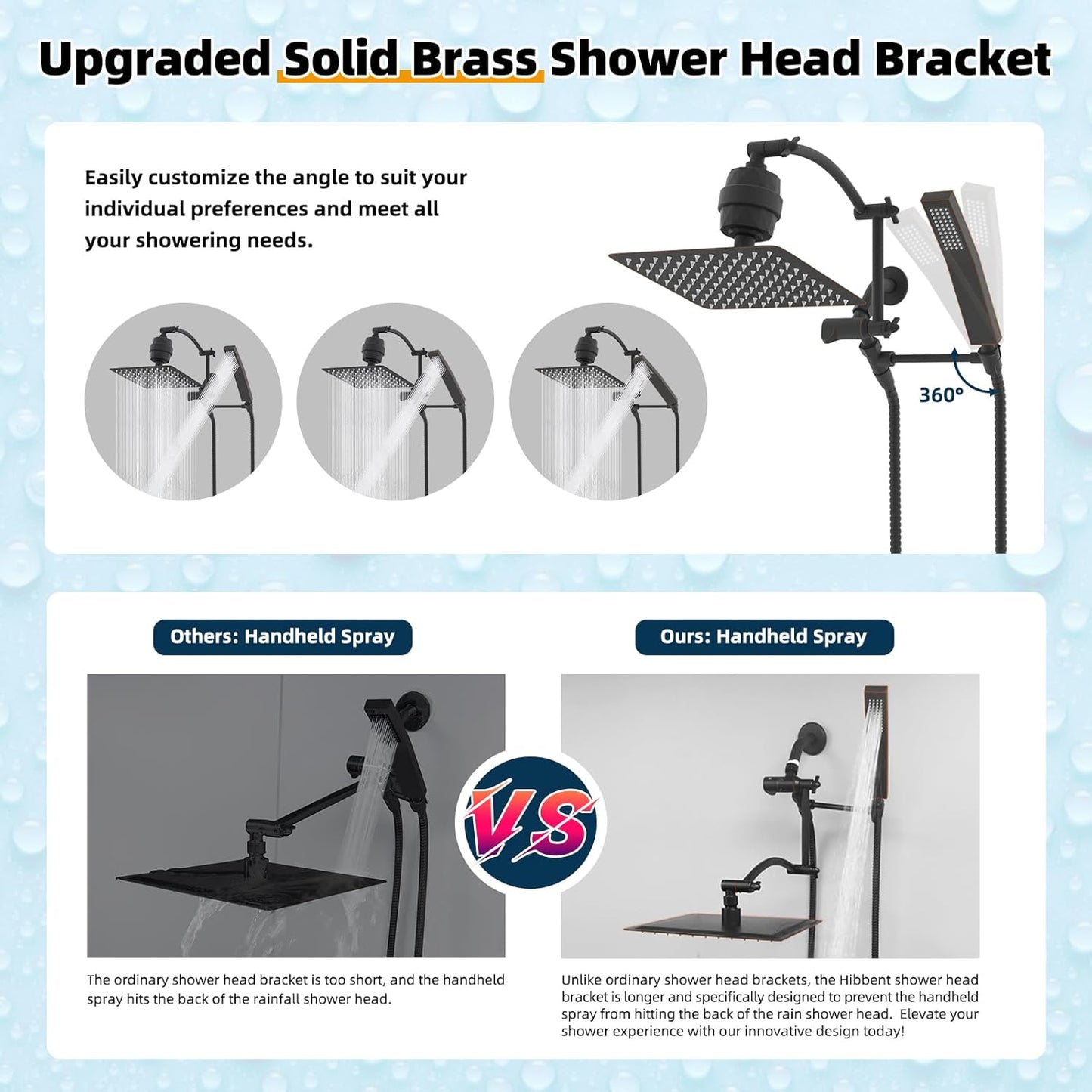 Hibbent Metal 10'' Filtered Rainfall Shower Head with Handheld Combo, High Pressure Shower Wand, 16'' Adjustable Arc Extension Arm, 20 Stage Shower Filter, 71'' Hose, Shower Holder, Oil Rubbed Bronze