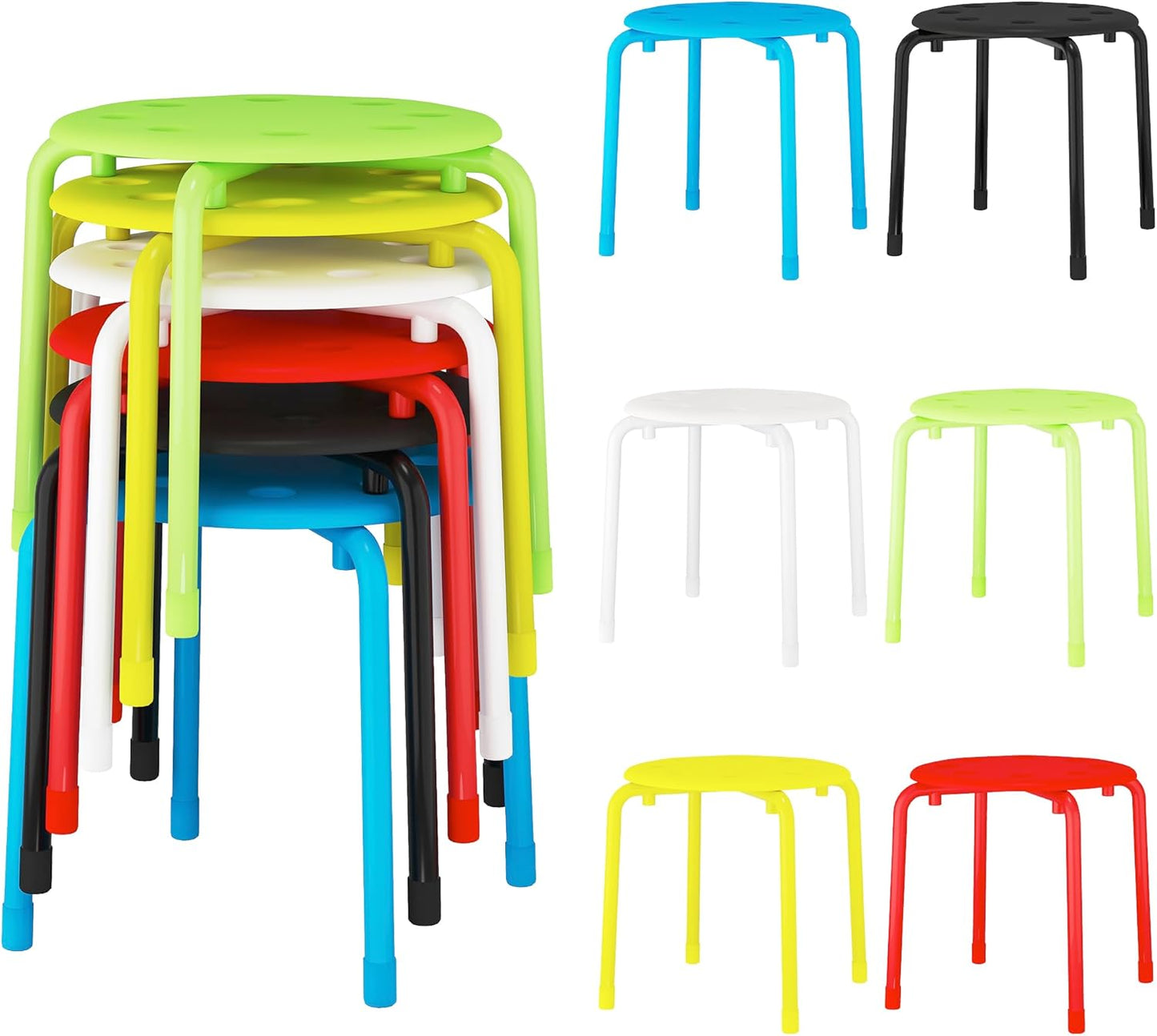 VECELO Stackable Stools for Classroom, 12" Height Plastic Portable Stacking Stool Chairs with Non-Slip Foot Mats for School Daycare Kindergarten Living Room (6 Pack)