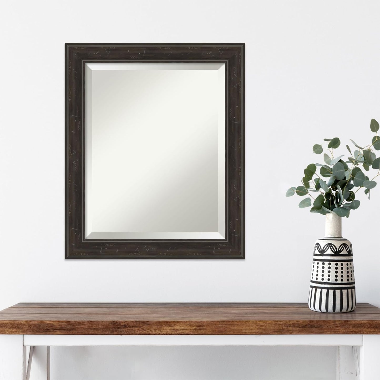 Amanti Art Brown Wall Mirror 24x20 Shipwreck Greywash Narrow Rectangle Bathroom Mirror for Wall Decor Living Room, Small Traditional Frame, Hangs Horizonally and Vertically, Bathroom Decor, Beveled