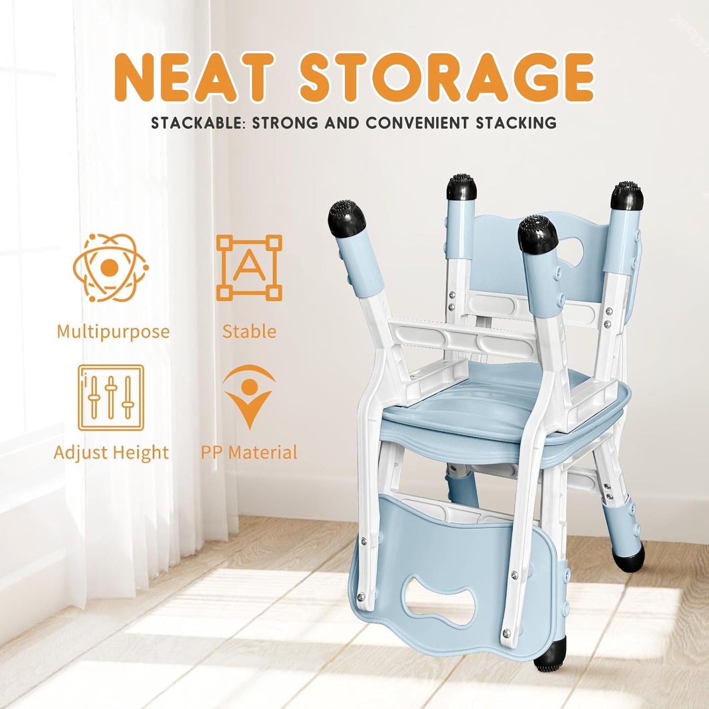 Kids Chair Adjustable Height Children Chairs Suitable for Children Age 2-8 with Foot Covers for Home Classroom Kindergarten and Children's venues Two-Pack