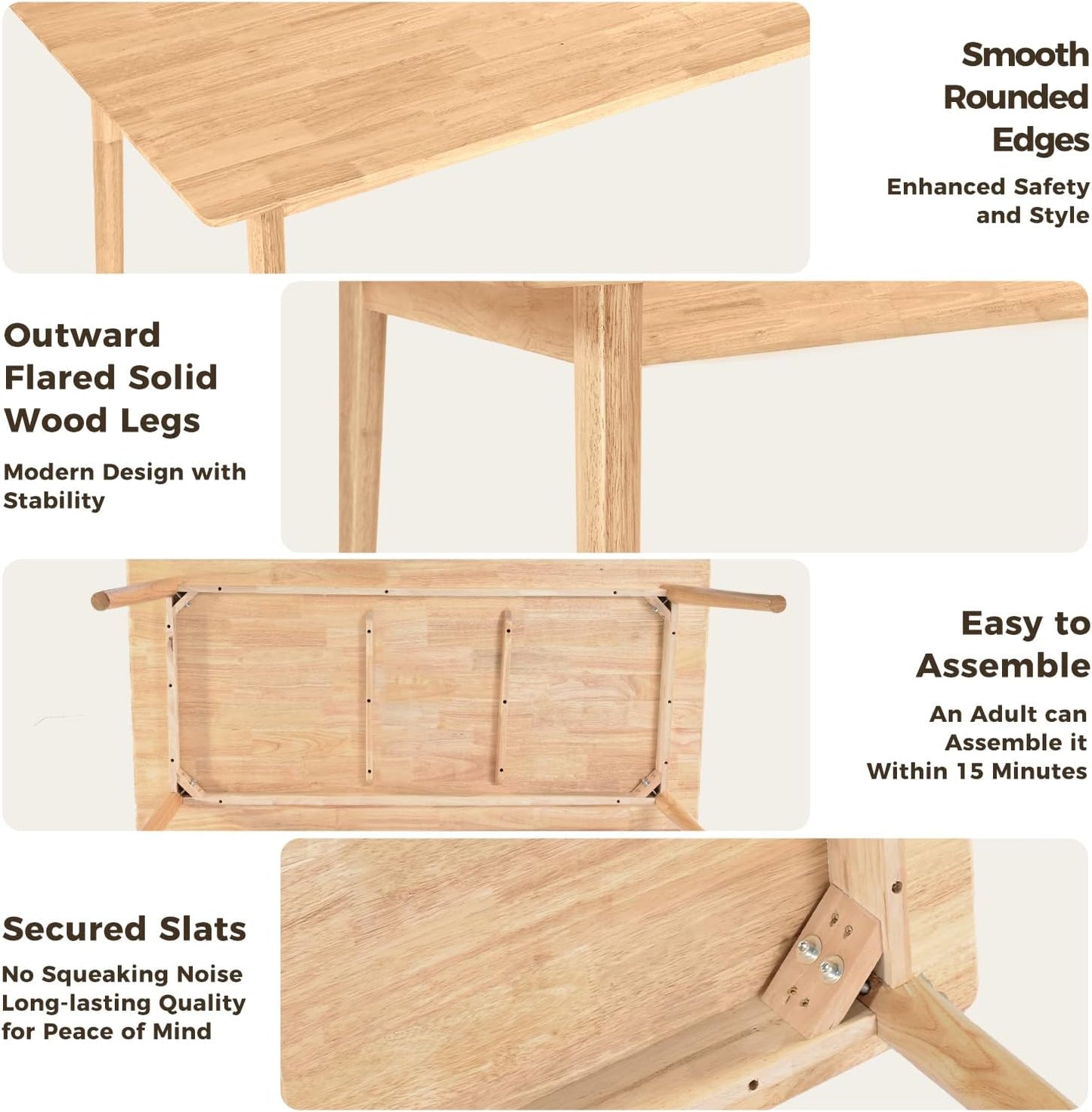 DELAVIN 59" Large Solid Wood Dining Table for 4-6 People, Mid Century Modern Oak Dining Room Table, Farmhouse Rectangular Kitchen Table for Dining Room, Living Room, Easy Assembly, Natural