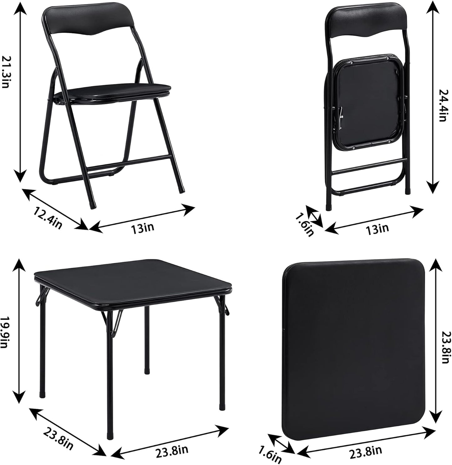 VECELO Kids Folding Activity Table and Chair Set, with Ultra Soft Padded Cushion, 3 Piece, Black