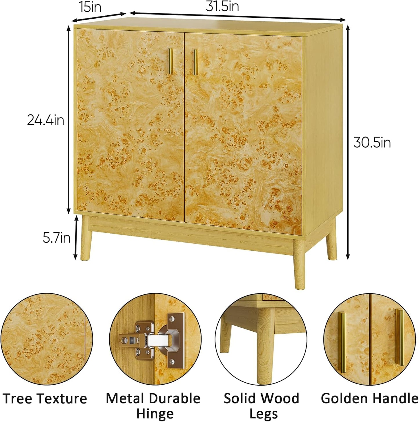 Buffet Cabinet with Storage,Accent Cabinet with 2 Decor Doors,Sideboard Buffet with Solid Wood Feet, for Hallway, Entryway, Living Room