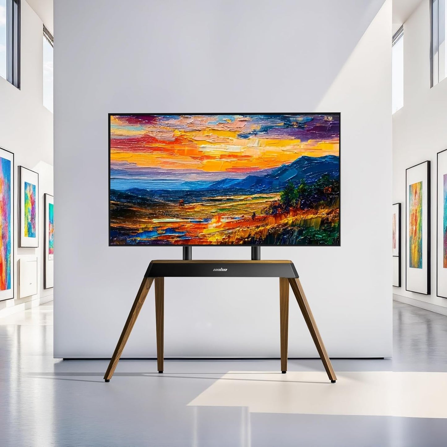 unho Art TV Floor Stand for 40 55 65 75 85 86 Inch TVs, Heavy Duty TV Stand Mount with Large Wood Entertainment Shelf, Modern tv Stands for Living Room Bedroom Up to 198 lbs