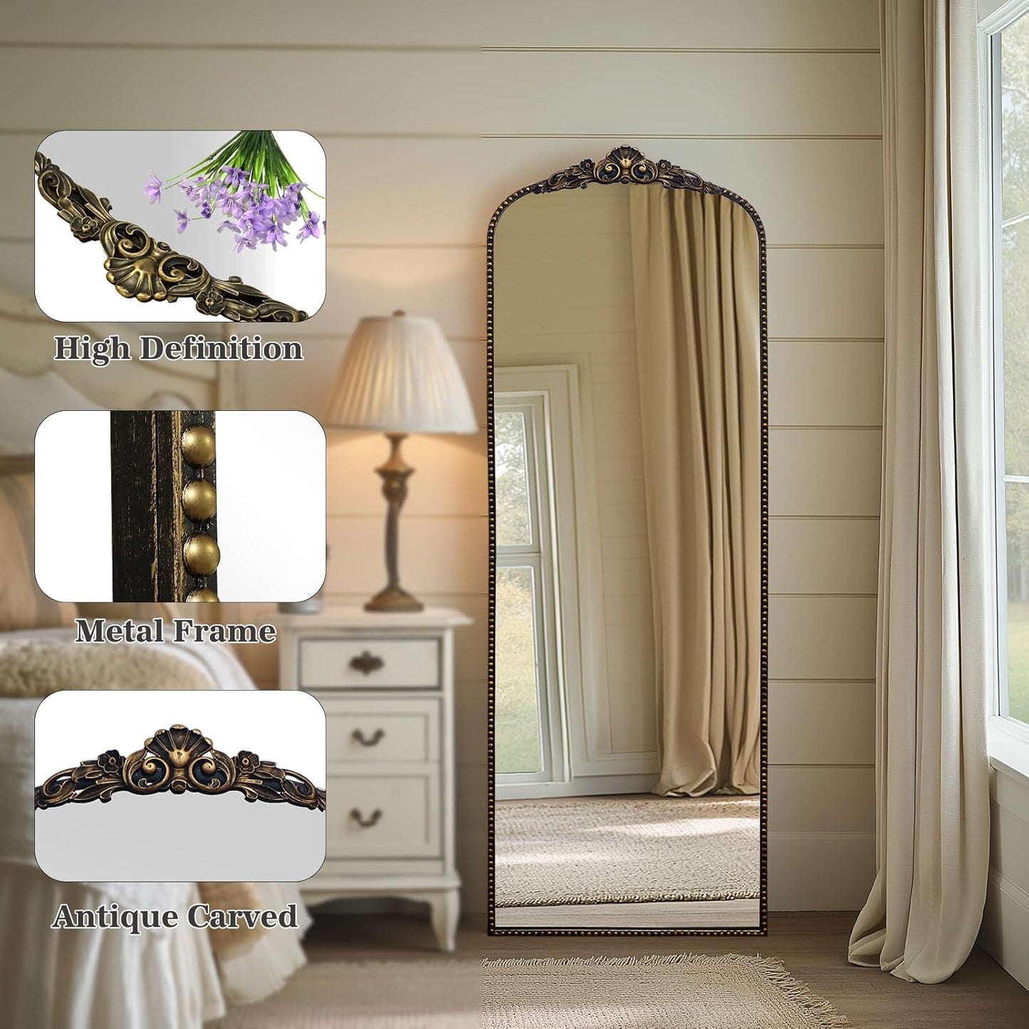 G-LEAF Vintage Baroque Mirror 22"X65", Victorian Antique Farmhouse Mirror with Gold Ornate Metal Frame for Fireplace Entryway Living Room Hallway Bathroom