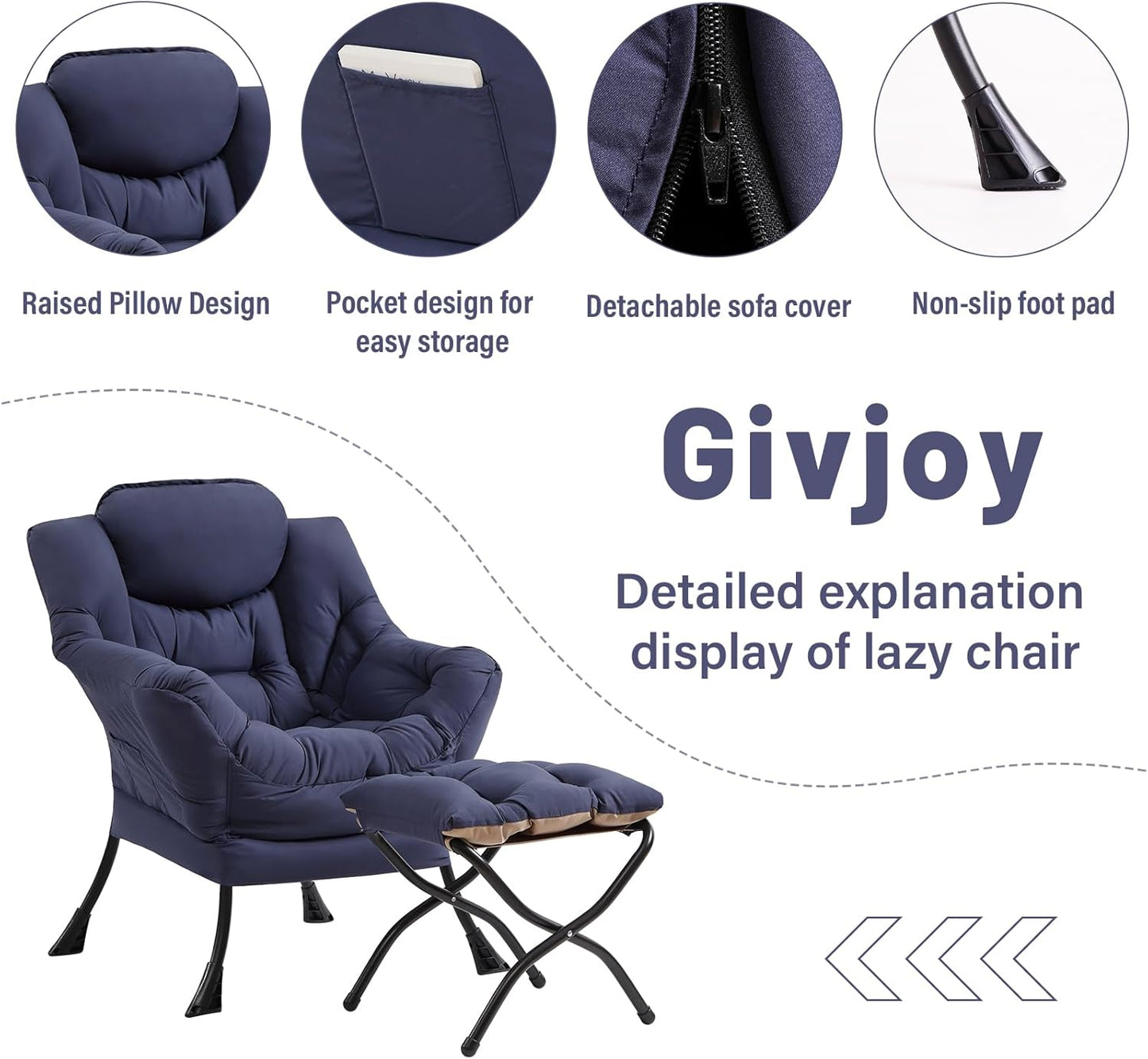 Cozy Lazy Chair and Ottoman, Large Contemporary Accent Lounge Chair Set, Leisure Upholstered Reading Armchair for Bedroom, Living Room, Dorm Rooms, Office