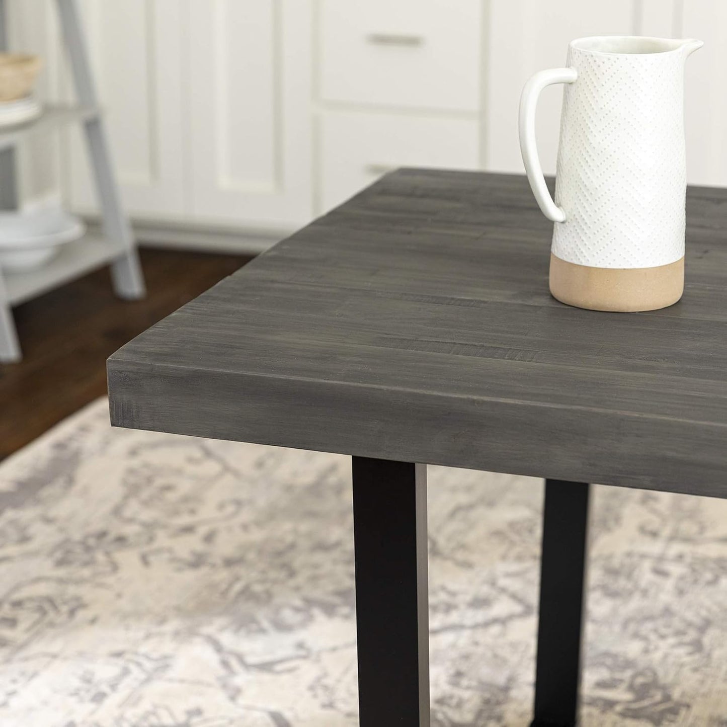 Walker Edison Andre Modern Solid Wood Dining Table, 52 Inch, Grey