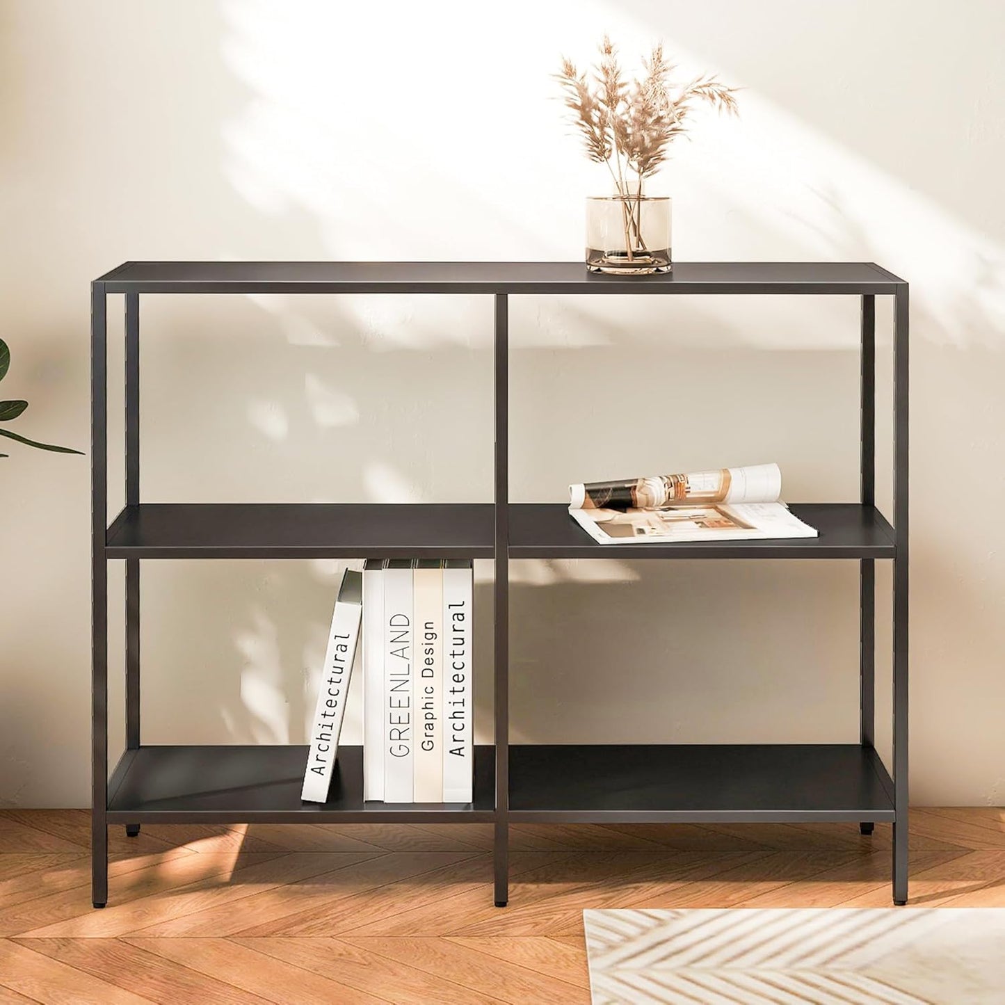 HDANI 39.4 Inch Metal Console Table with 3 Tier Strage Shelves,Narrow Entryway Table,Modern Sofa Tables for Entryway, Living Room,Bedroom,Black