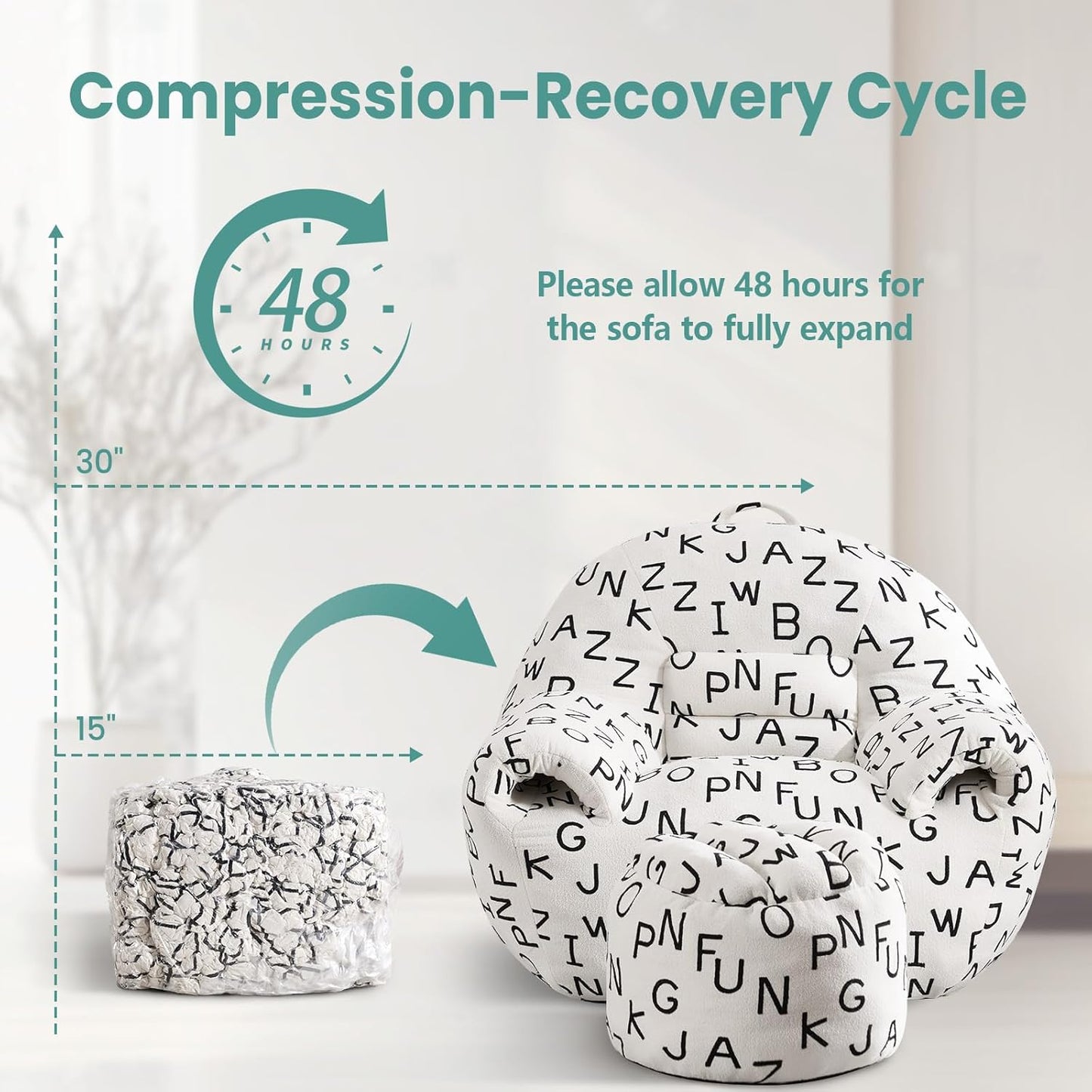 DAICO Bean Bag Chairs for Adults Comfy Accent Chair with Ottoman Floor Sofa Beanbag Couch with Armrests White Single Lazy Sofas with Foam for Living Room Reading Bedroom Gaming (Letter Pattern)