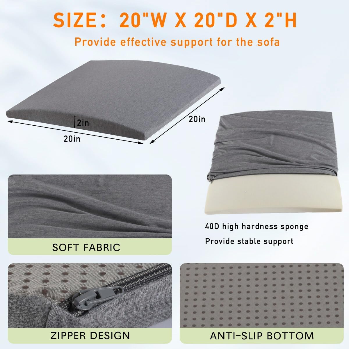 Couch Cushion Support for Sagging Seats, 20" x 20" High-Density Arched Foam, Furniture Seat Under Cushion Sag Repair,3-Pack