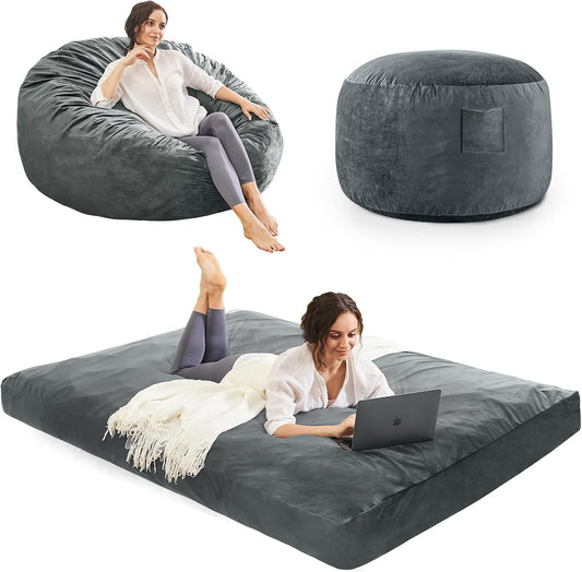 Bean Bag Chairs for Teens - Bean Bag Chair Convertible Bean Bag Bed - Small Beanbag Chair with Micro Fiber Cover/Furniture Foam Filler - Floor Couch Sofa in Bedroom Dorm Room - Youth Charcoal