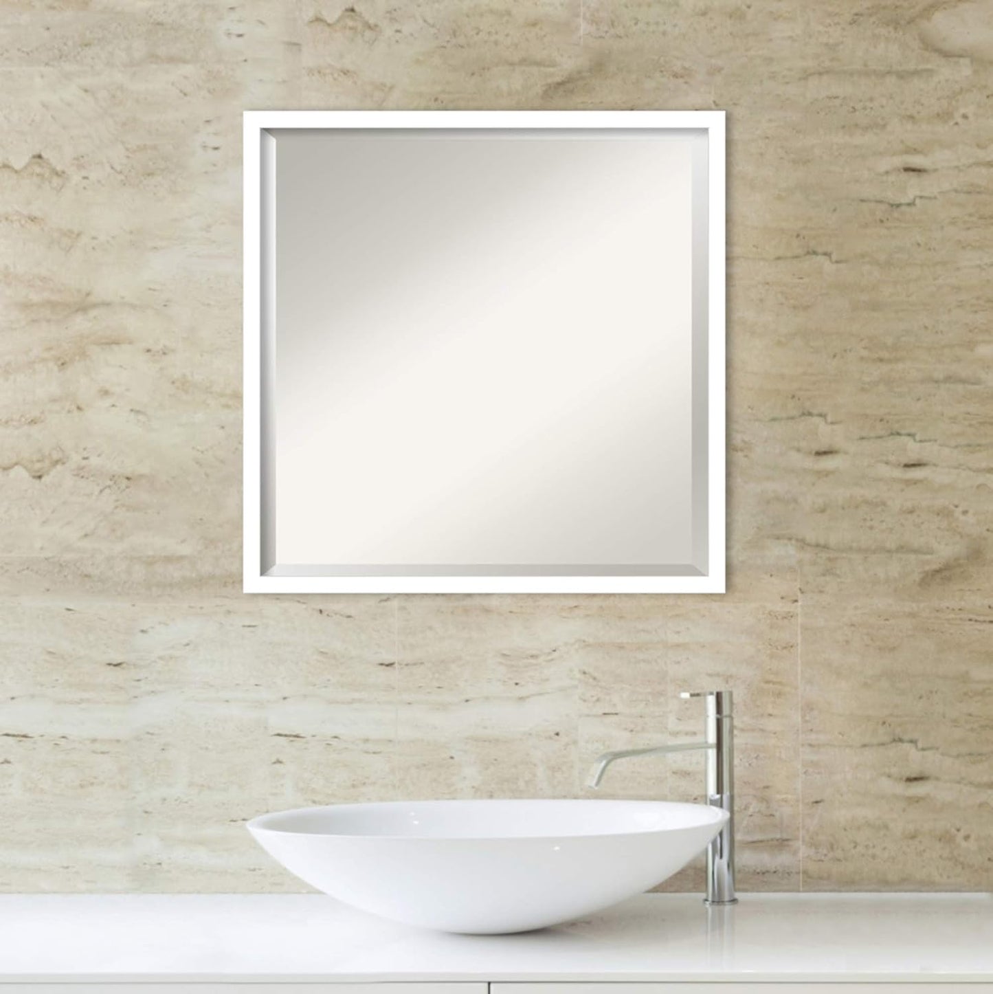 Amanti Art White Bathroom Mirror for Over Sink, 22x22 Svelte White Square Vanity Mirror, Medium Modern Contemporary Wood Frame, Hangs Horizonally and Vertically, Bathroom Wall Decor, Beveled Edge