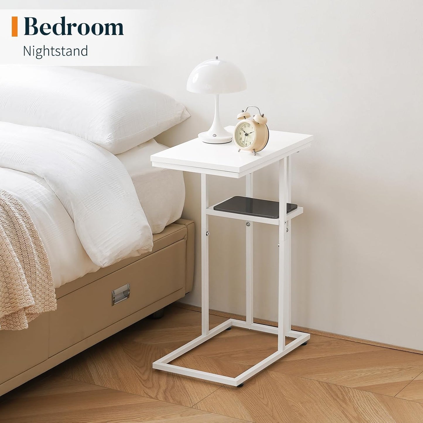 Yoobure C Shaped End Table, Side Table for Couch and Bed, Small Side Tables for Small Spaces, Living Room, Bedroom, Rustic Snack Tables