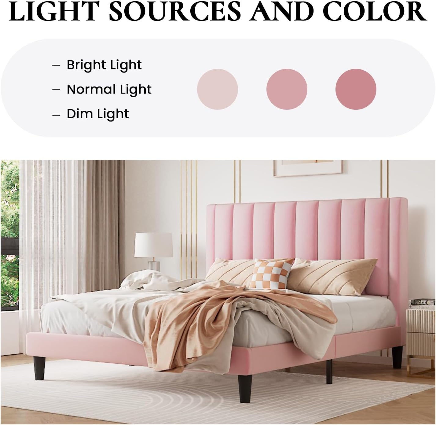 SHA CERLIN Twin Bed Frame/Velvet Upholstered Platform Bed Frame with Headboard/Strong Wood Slats Support/Mattress Foundation/No Box Spring Needed - Pink