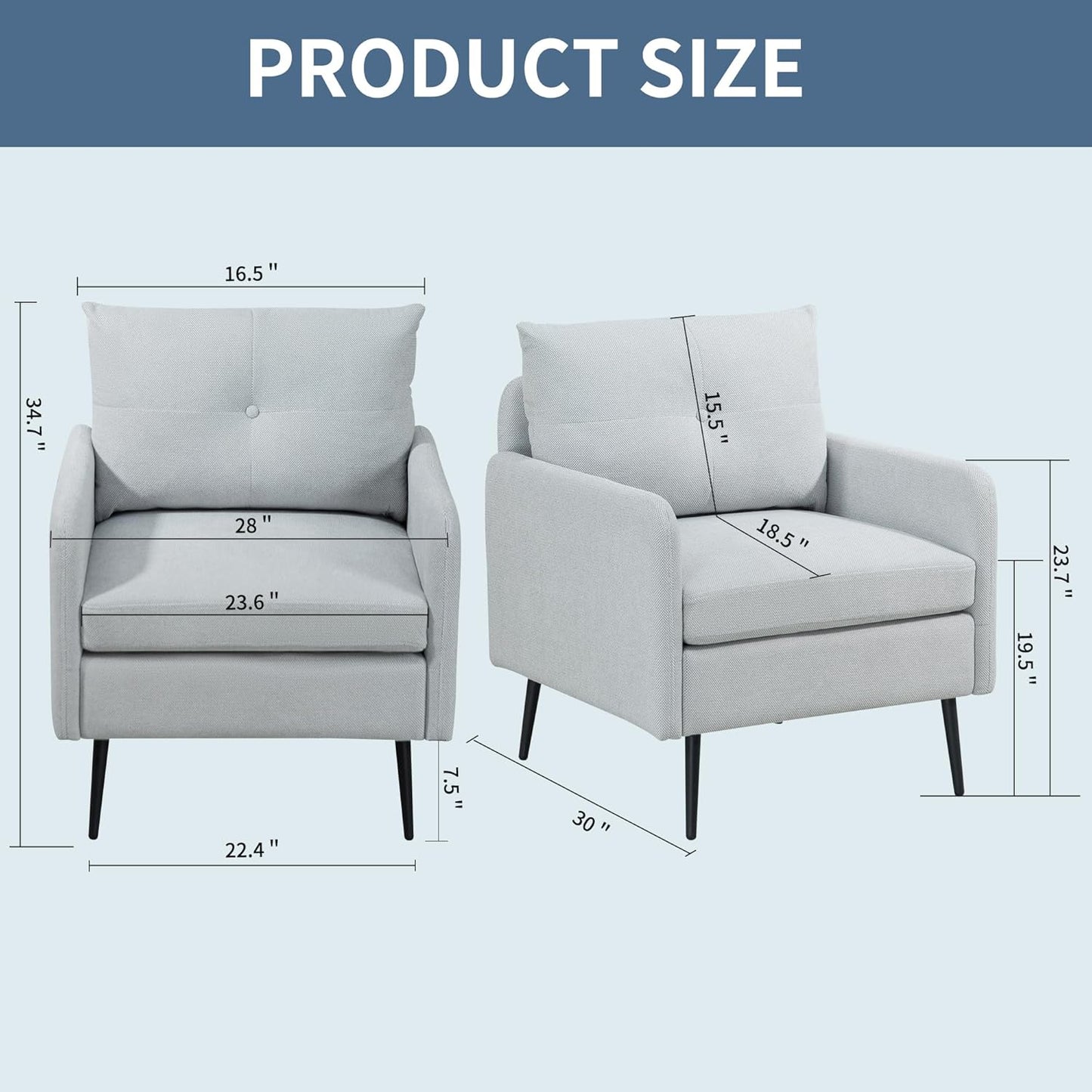 Ball & Cast Accent Chair with Metal Black Legs,Comfy Chenille Club Fabric Armchair,Single Sofa Chair for Living Room Bedroom,Dining Accent for Bedroom,Office,Sage