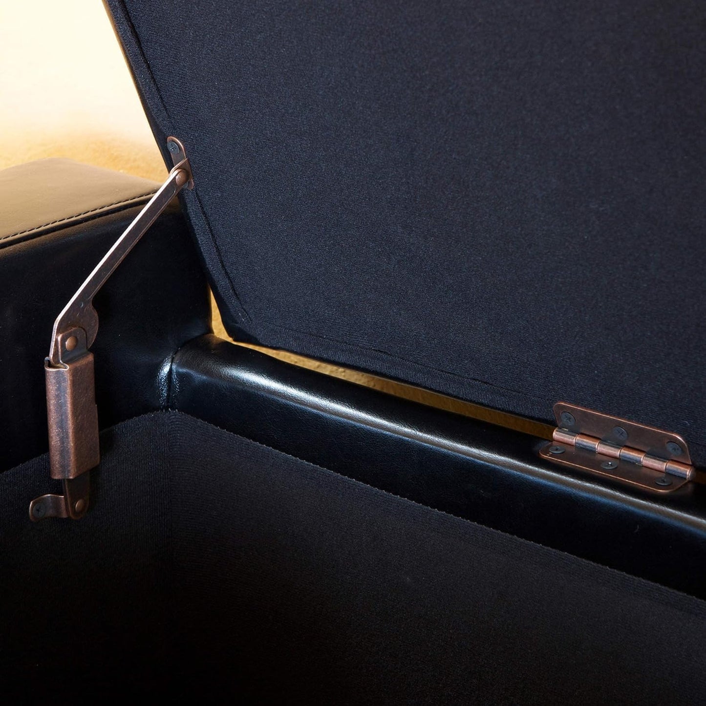 Ball & Cast 50.8" Upholstered Leather Storage Ottoman with Tufted Waffle Stitch,End Bench w/Uses Pressure Hinges and Wood Legs,Entryway Footrest Stool for Living Room & Bedroom,Black