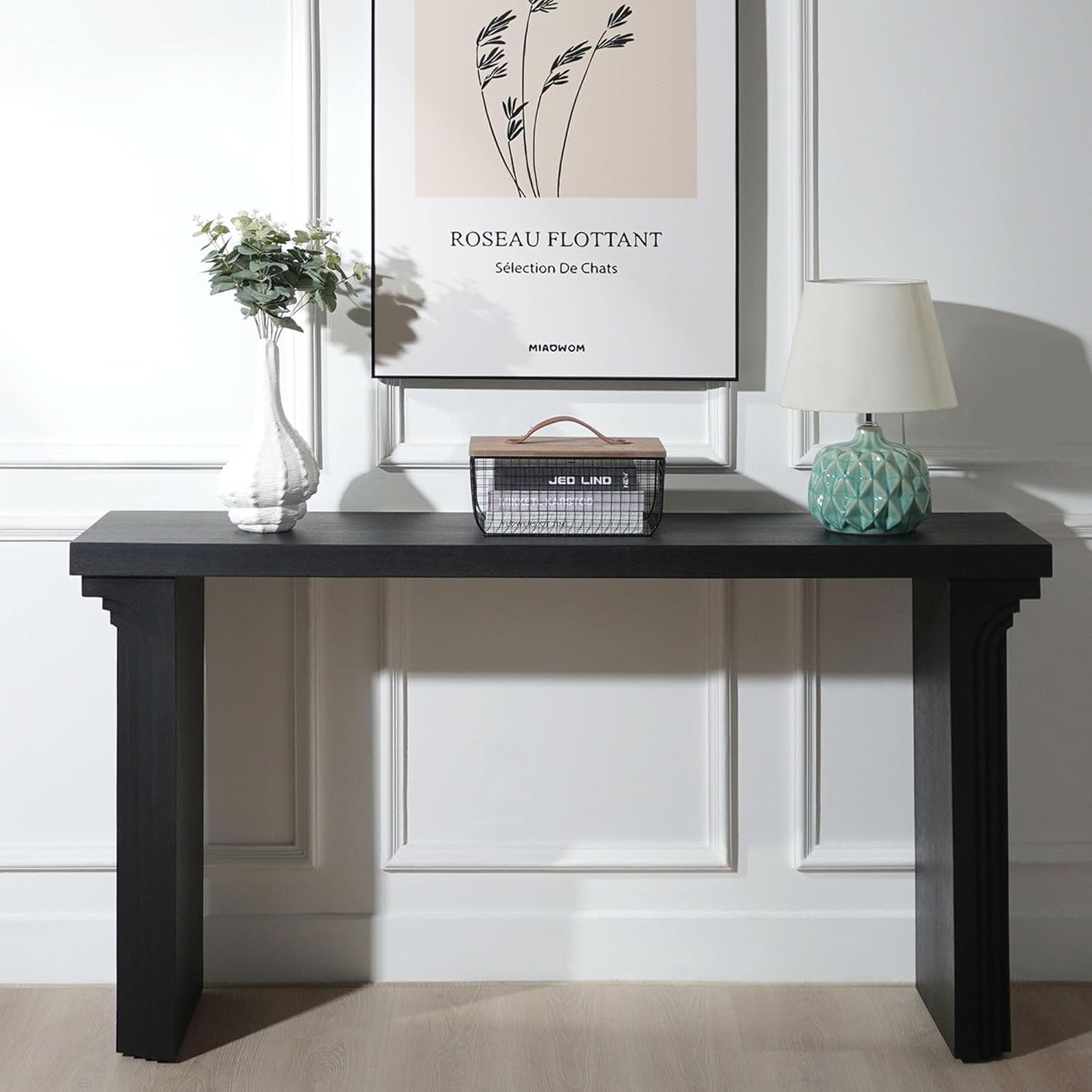 KEIKI Wood Entryway Console Table Behind Couch & Sofa, Modern Minimalist Style for Entrance, Hallway, Living Room, Black