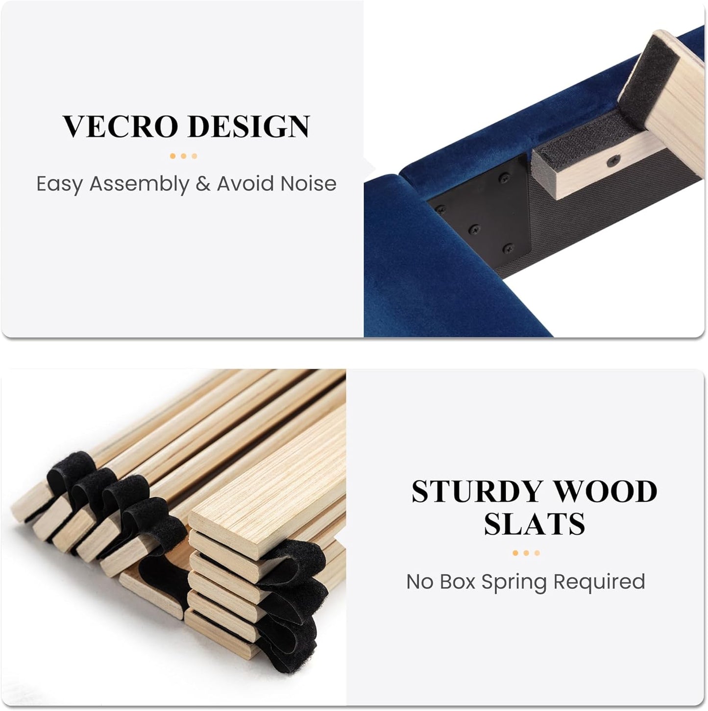 SHA CERLIN King Bed Frame/Velvet Upholstered Platform Bed Frame with Headboard/Strong Wood Slats Support/Mattress Foundation/No Box Spring Needed - Dark Blue