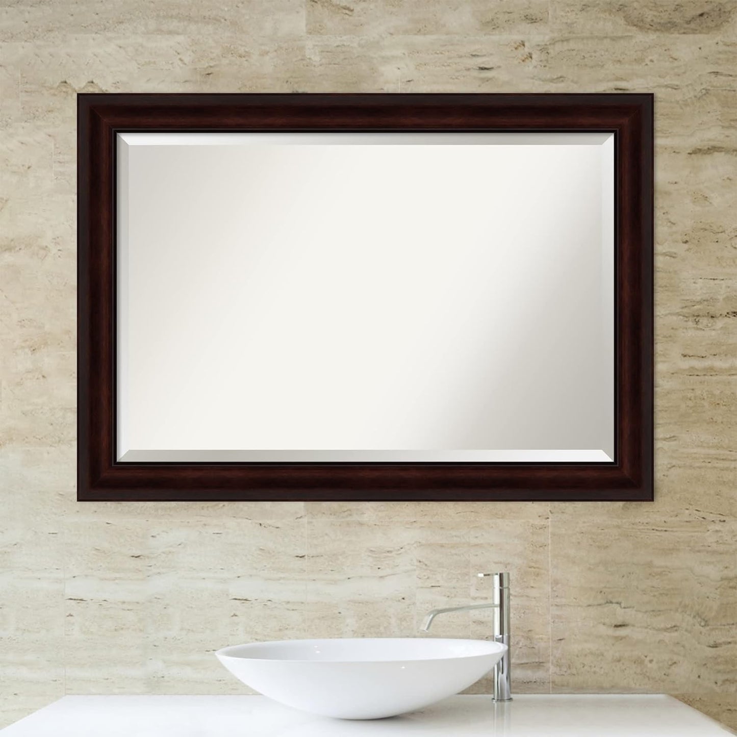 Amanti Art Brown Bathroom Mirror for Over Sink, 29x41 Coffee Bean Brown Rectangle Vanity Mirror, Large Casual Frame, Hangs Horizonally and Vertically, Bathroom Wall Decor, Beveled Edge from WI, USA