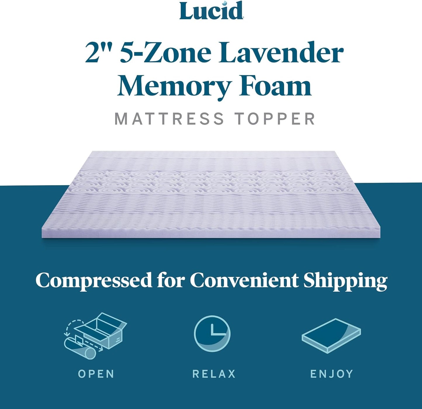 Lucid Lavender Infused 2 Inch Memory Foam Mattress Topper - Twin Size - Plush Feel - 5 Convoluted Zones - CertiPUR Certified - New Home Owner & Dorm Room Essentials