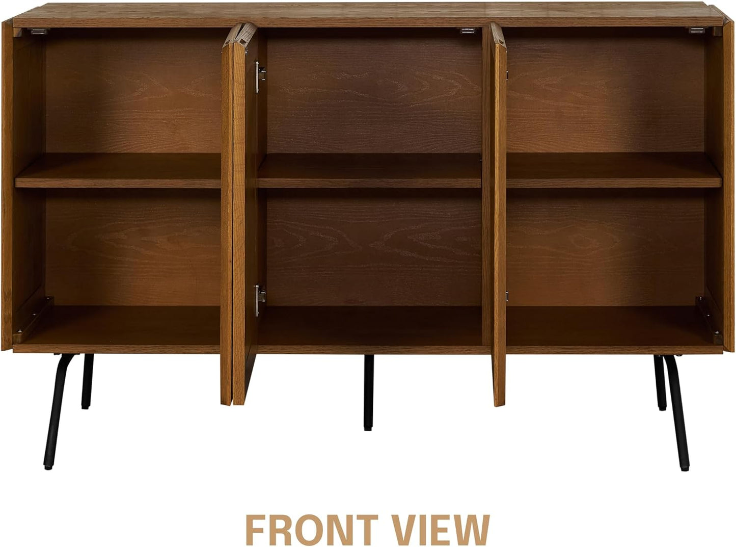 NTC MOSSIC Modern Sideboard with 3 Doors, Natural Rattan Storage Cabinet, Buffet with Metal Legs, Boho Accent Cabinet for Living Room, and Entryway, Effortless Assembly - Rustic Oak