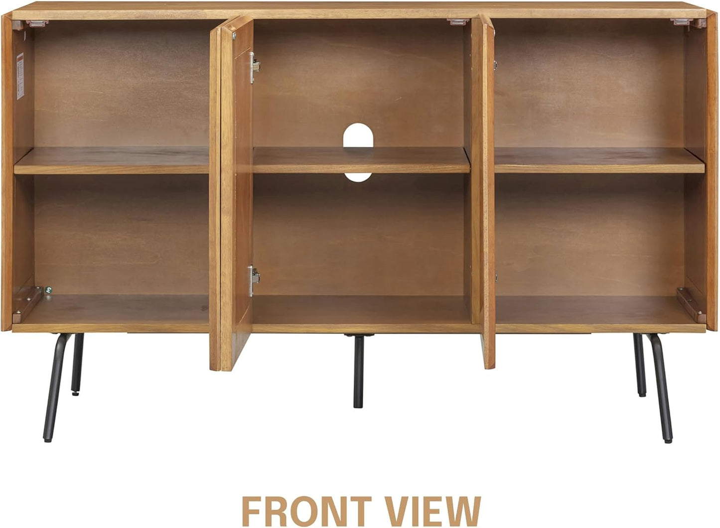 NTC MOSSIC Modern Sideboard with 3 Doors, Natural Rattan Storage Cabinet, Buffet with Metal Legs, Boho Accent Cabinet for Living Room, and Entryway, Effortless Assembly, Teak Look