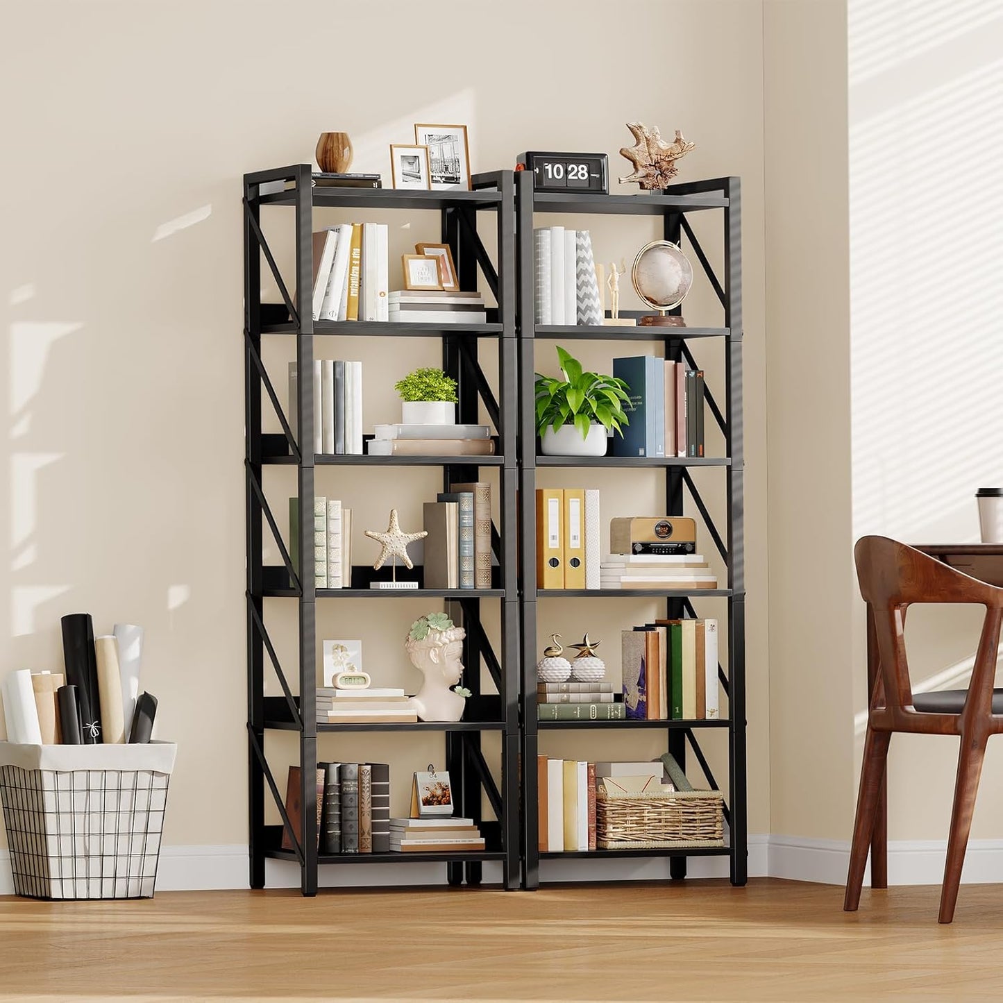 HOOBRO Bookshelf, 6-Tier Industrial Bookcase, Book Shelf Storage Organizer, Tall Bookshelf with Metal Frame for Living Room, Bedroom, Home Office, Kitchen, Black BB72SJ01