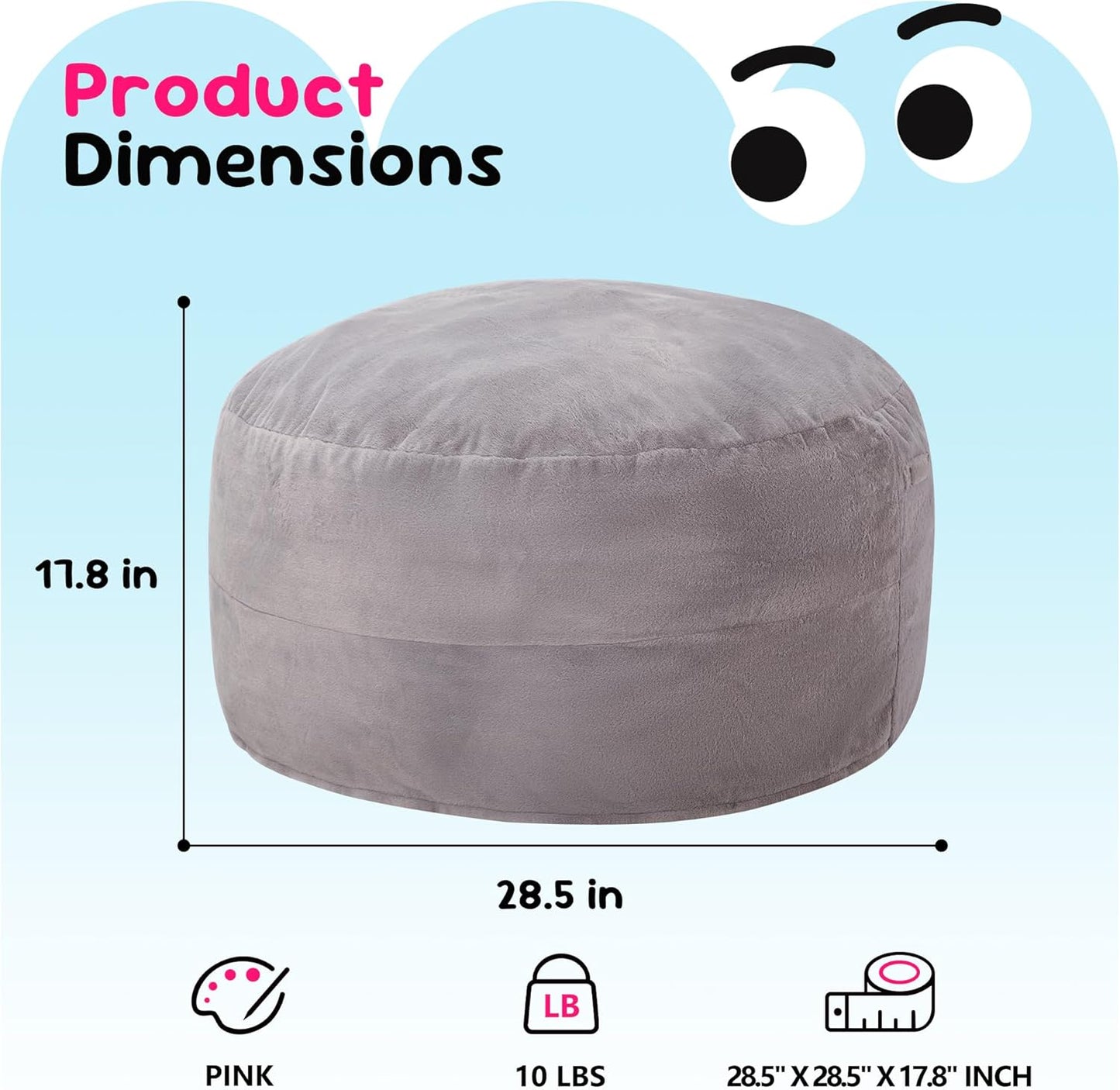 Hobestluk Bean Bag Chairs 2.5FT Bean Bag Chair with Memory Foam Filled & Plush Faux Fur Cover Small Bean Bag Chairs for Playroom, Living Room, Bedroom (Grey)