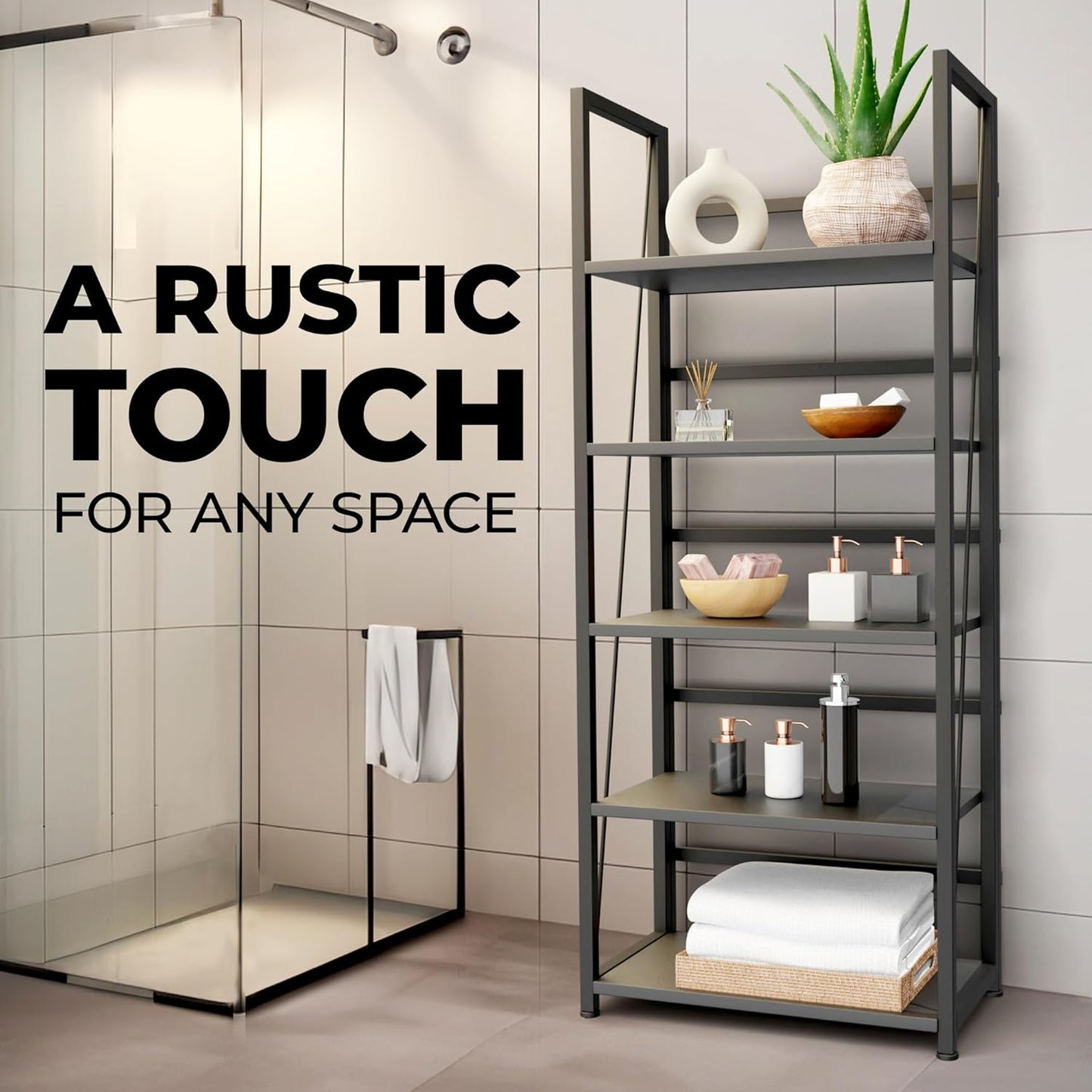 5 Tier Wood Book Shelf Organizer, No Assembly Bookshelf for Bedroom Living Room Office, Rustic Foldable Book Case, Tall Bookshelves, Open Book Shelves, Decorative Folding Shelf Display, Tall Bookcase