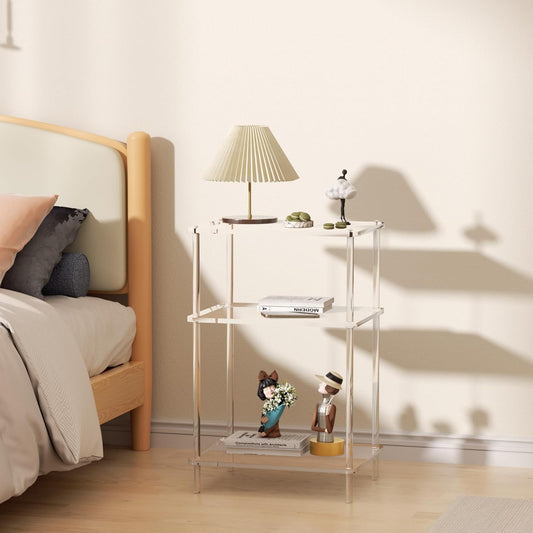 Acrylic Side Tables with 3 Shelve,Bedside Table Clear Nightstand for Bedroom Modern End Table for Living Room, Sofa Table, Side Table 15.7" L x11.8 Wx 23.6" H