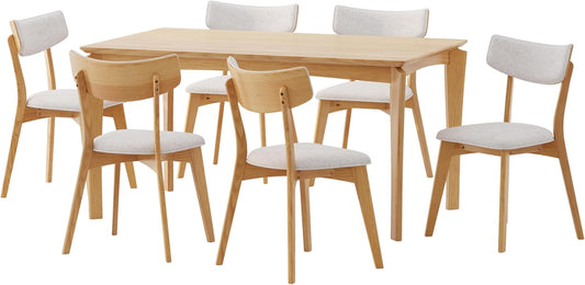 Christopher Knight Home Indoor Wood and Fabric 7 Piece Dining Set, Natural Oak and Light Beige