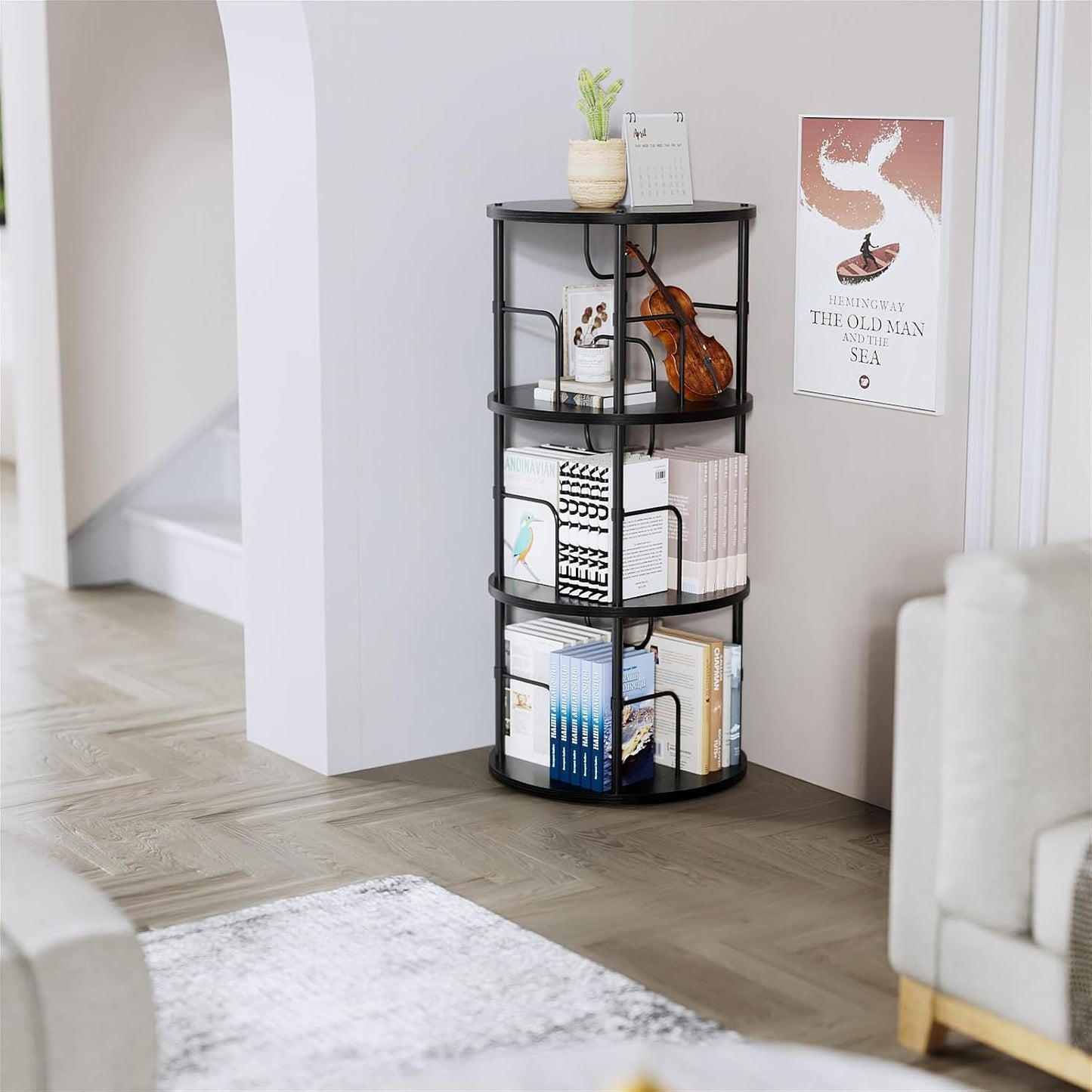Rotating Bookshelf, 3 Tier Round Revolving Bookcase with Special Visible Partition Storage, 360° Display Spinning Small Bookshelf Tower Book Shelf Organizer for Bedroom, Small Space, Black