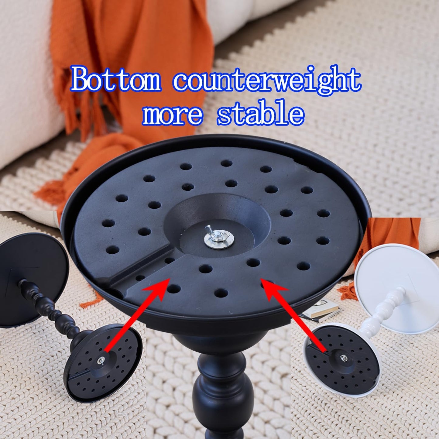 Chic Vintage Round Side Table with Elegant Roman Columns - Sturdy Metal Construction, Perfect for Coffee, End, Tea, or Leisure Use in Living Room or Bedroom Decor (Black Black 1 Pack)