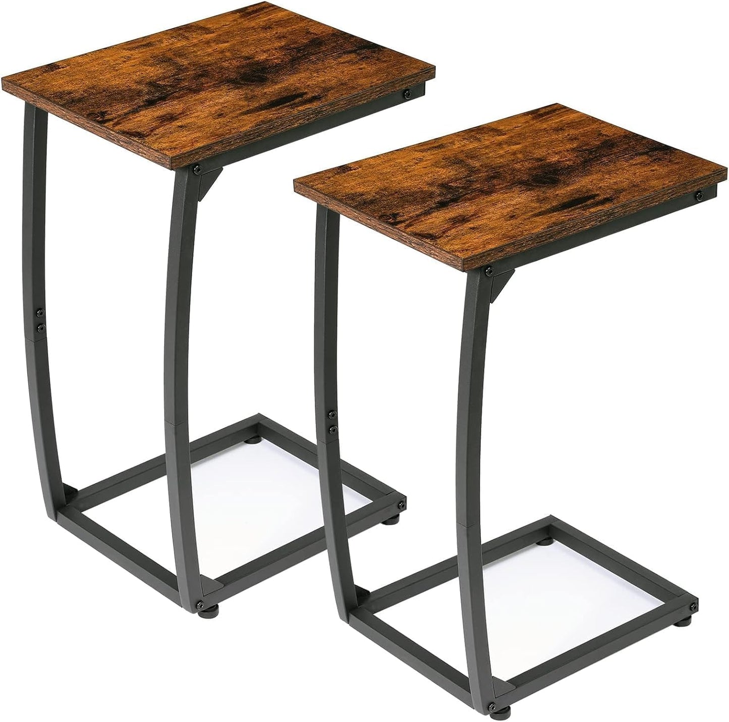 C-Shaped End-Table Set of 2 - Side Table for Couch,Curved Support Legs, Slide Under Couch Table for Sofa, TV Tray Table for Living Room Bedroom (Rustic Brown)