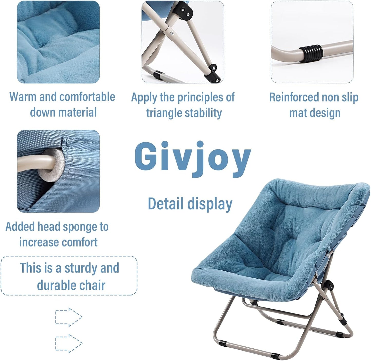 Comfy Folded Chair, Soft Faux Fur Oversized Folding Chair, Flexible Lounge Lazy Chair for Kids Girls Teens Adults, Moon Chair for Dorm Rooms, Bedroom, Living Room