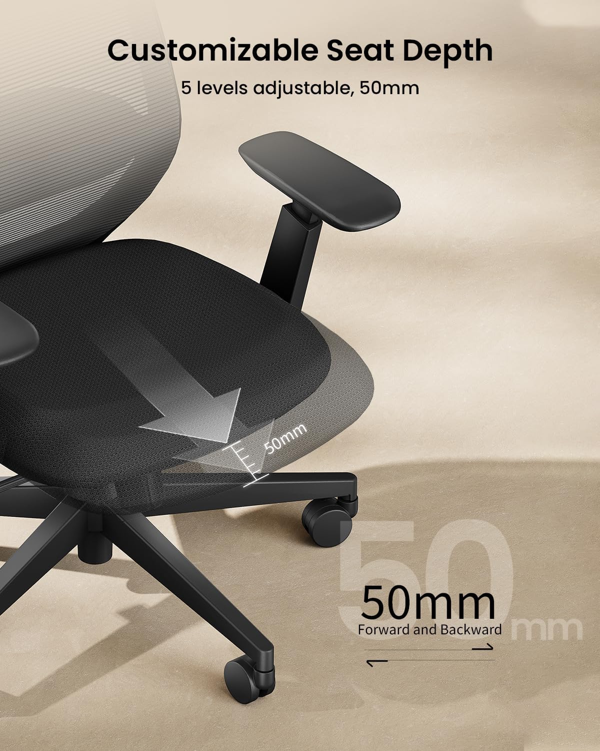 ProtoArc Ergonomic Office Chair – EC200 High-Back Mesh Computer Chair with Lumbar Support, 3D Adjustable Headrest & Sliding Seat for 8+ Hour Comfort, Big & Tall Home Office Desk Chairs - Black