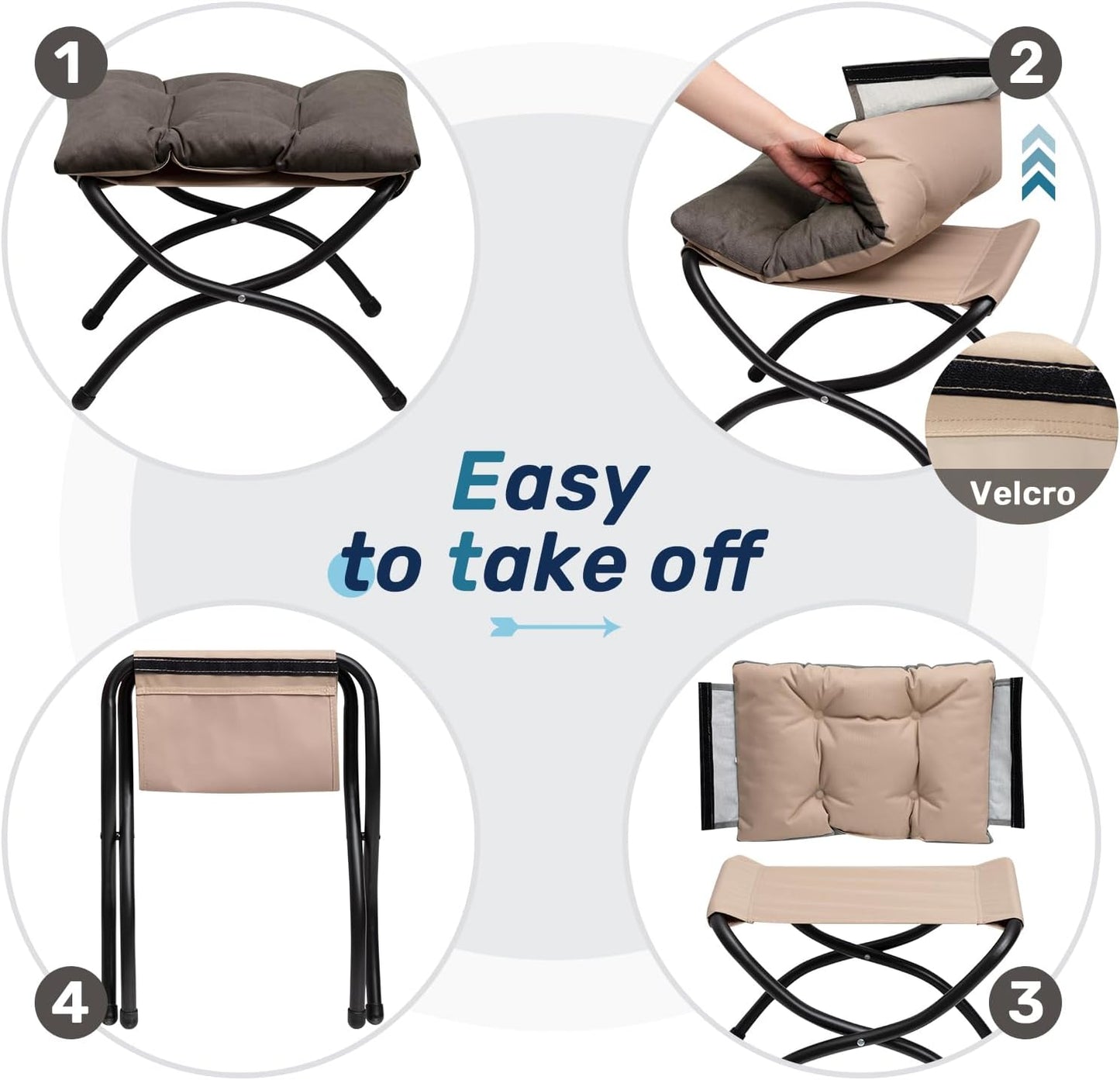 HollyHOME 15"(H) Folding Footrest Stool, Upholstered Small Foldable Ottoman, Accent Padded Sofa Foot Stool for Lazy Chair, Metal Frame Portable Foot Rest Ottoman for Living Room, Bedroom, Coffee