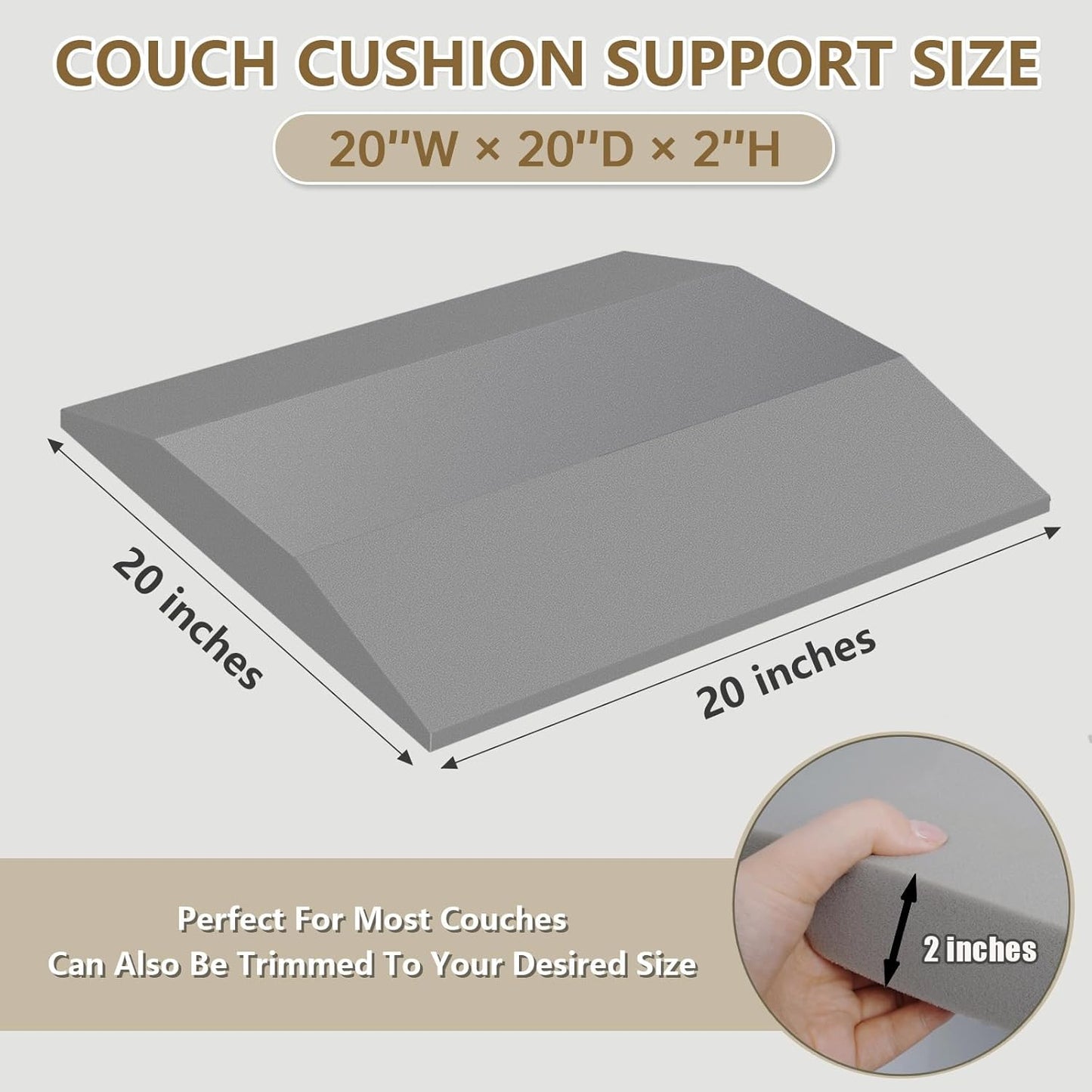 2 Pcs Couch Cushion Support for Sagging Seat High Density Trapezoidal Couch Supports for Sagging Cushions Grey Sofa Cushion Support Under Couch Cushion Support Fixes The Sag Problem