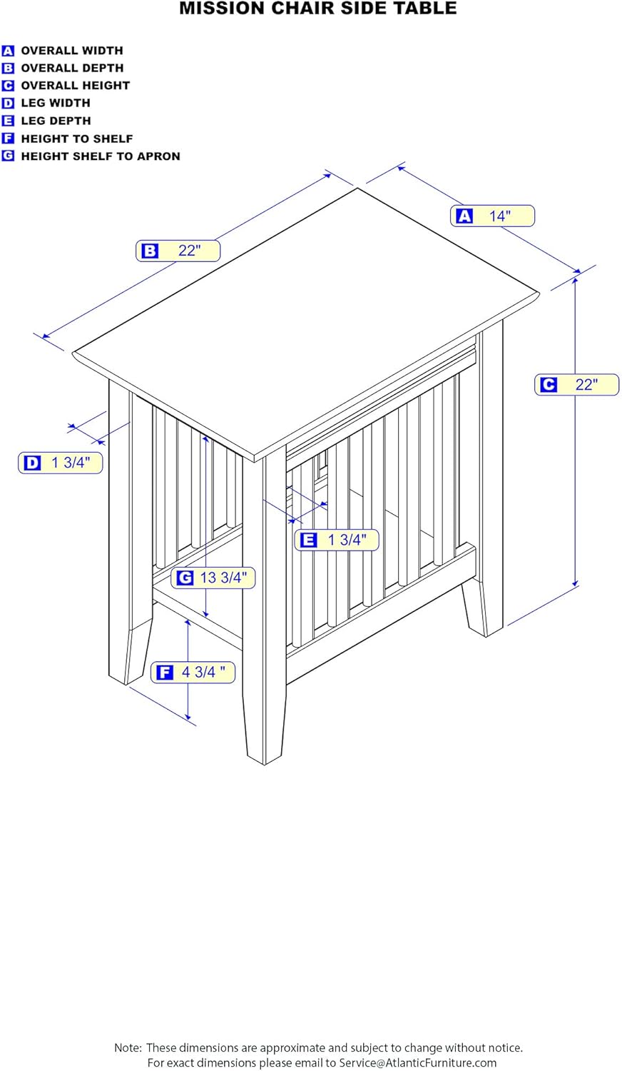 AFI Mission Chair Side Table in Grey
