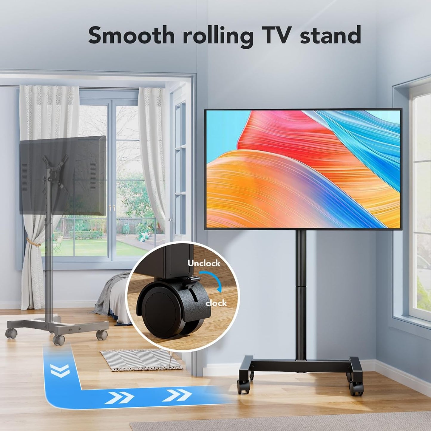 AX WABER Mobile TV Floor Stand for 13-50 inch LCD LED Flat/Curved Panel Screen TVs up to 77 lbs, Height Adjustable TV Stand Mount with VESA 200x200, Portable TV Stand with Tilt Function AX1007TBM