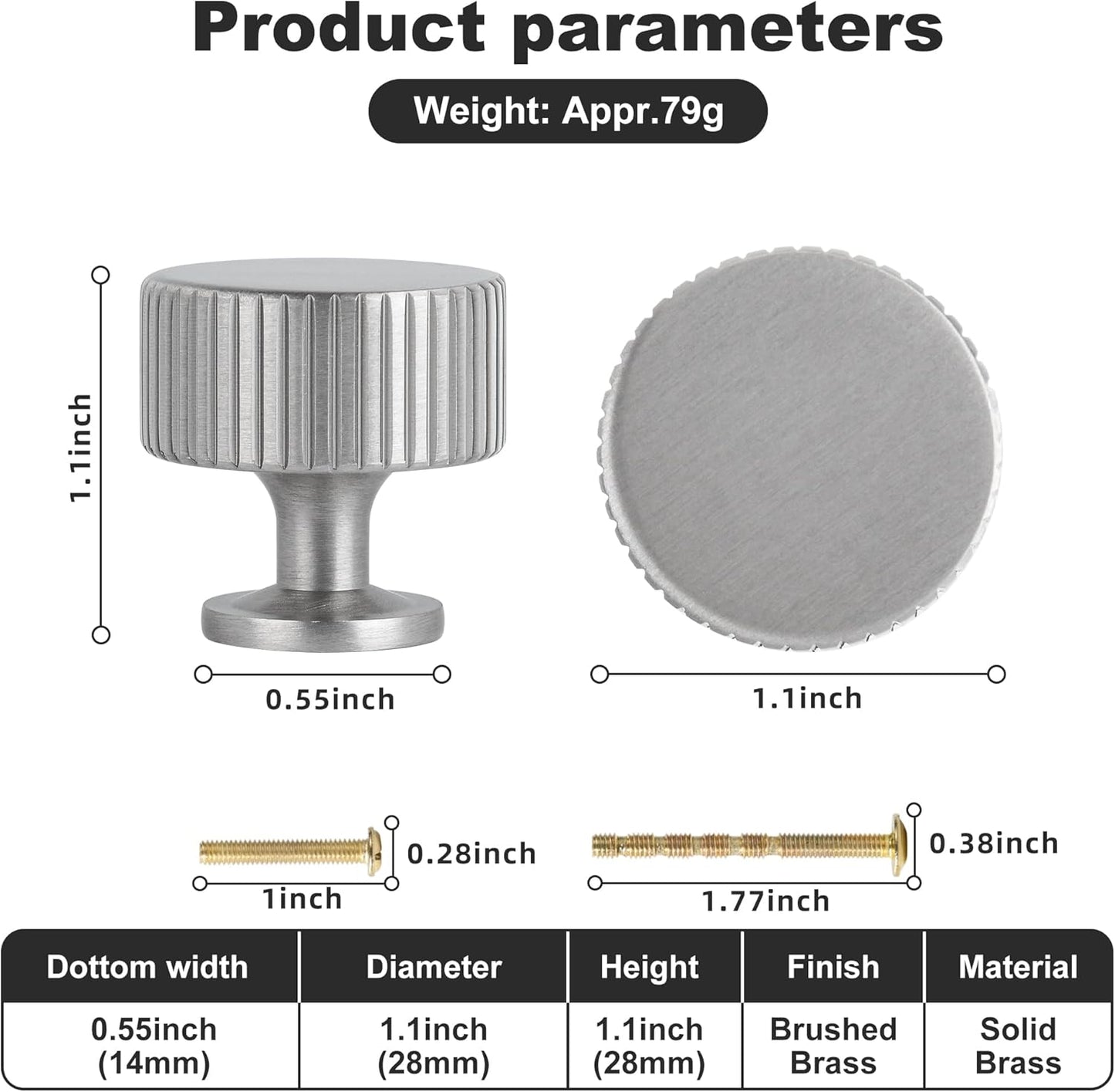 6 Pack Satin Nickel Cabinet Knobs, Solid Brass Drawer Pulls, Modern Kitchen Cabinet Handles for Cupboard, Wardrobe, Bathroom & Closet, Durable Cabinet Hardware