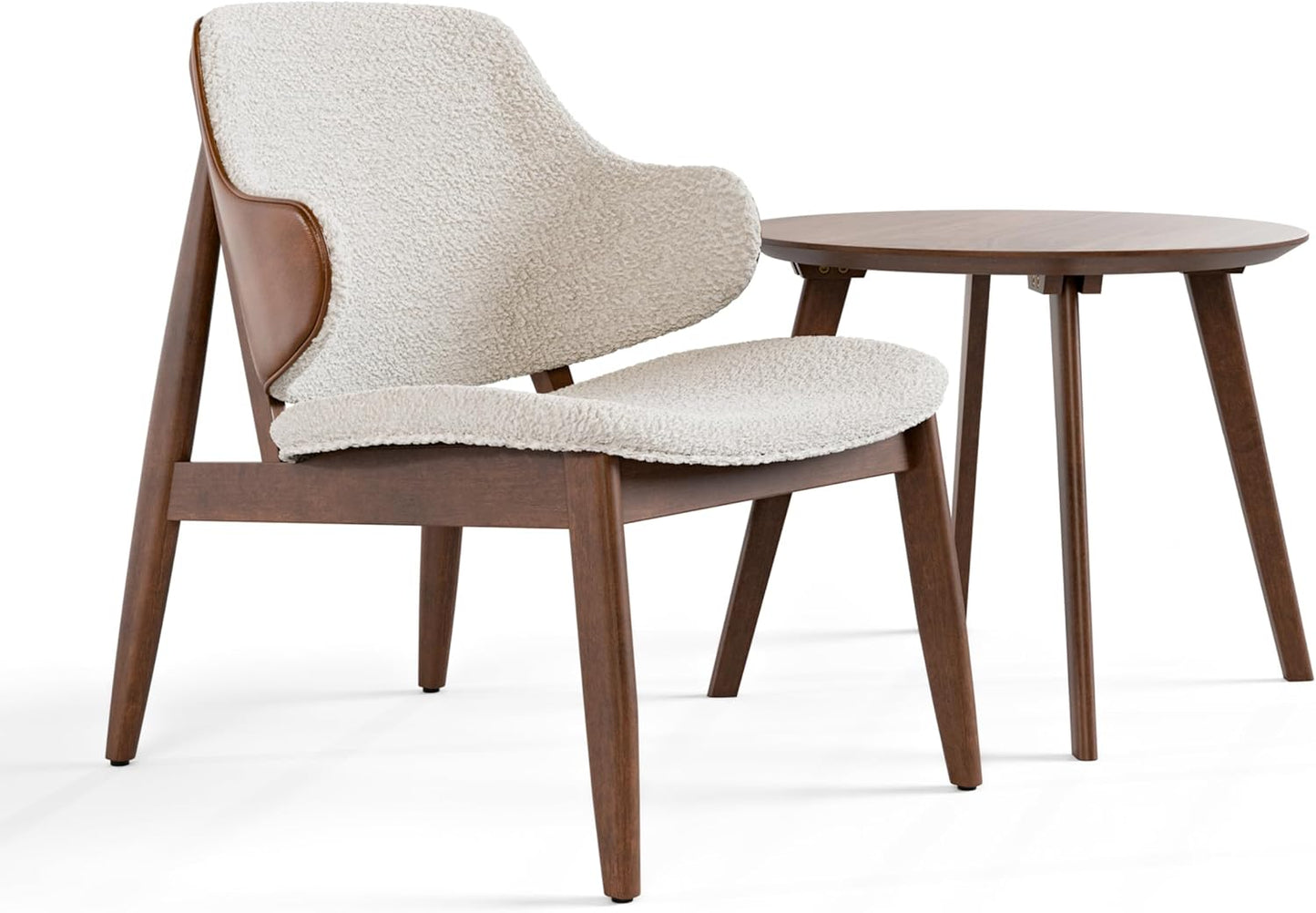 2-Piece Dining Table Set, Mid Century Modern Solid Wood, Round Side Table Set with Upholstered Chair, Easy Assembly for Home, Office and Living Room, Walnut